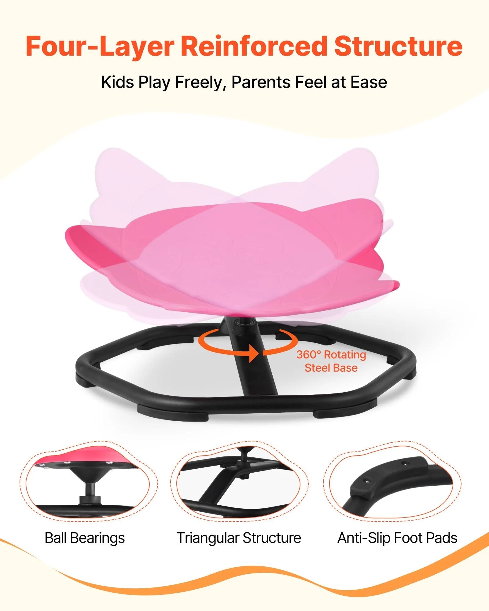 VEVOR Kids Swivel Chair, 220 lbs Capacity, Elephant Shape Sensory Spinning Chair, Autistic Kids Sensory Toy Seat with Non-Slip Metal Base, Toddler Sit & Spin Seat for Coordination Balance Focus, Red 