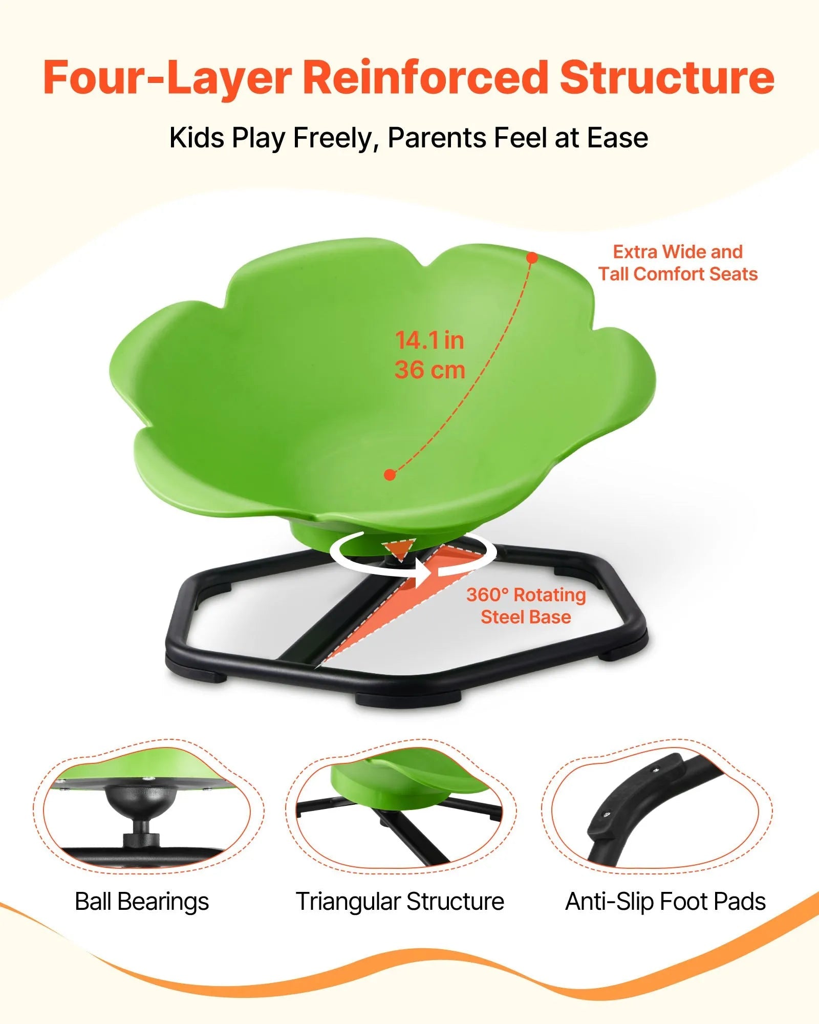 VEVOR Kids Swivel Chair, 220 lbs Capacity, Cylinder Shape Sensory Spinning Chair, Autistic Kids Sensory Toy Seat with Non-Slip Metal Base, Toddler Sit & Spin Seat for Coordination Balance Focus, Green 