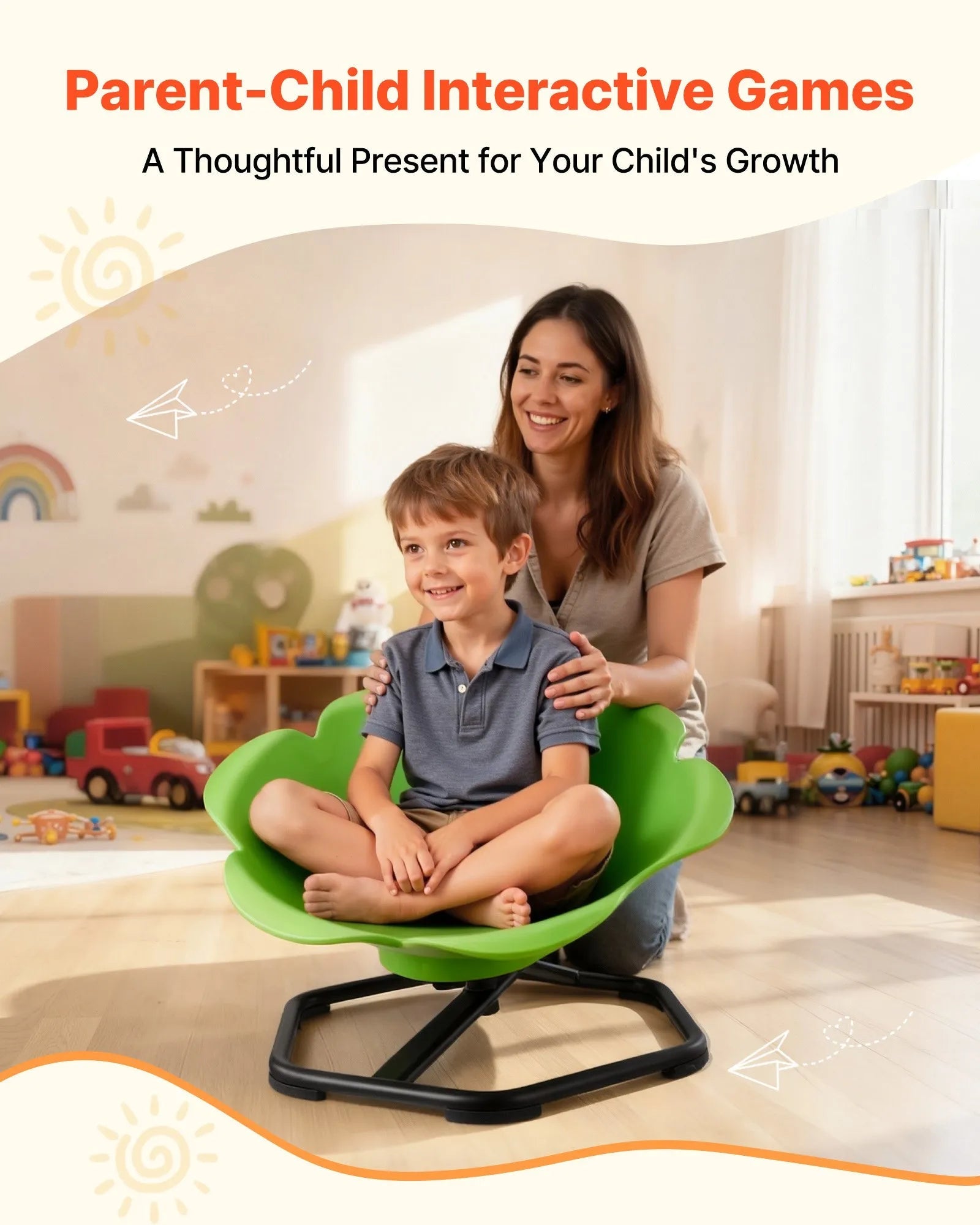 VEVOR Kids Swivel Chair, 220 lbs Capacity, Cylinder Shape Sensory Spinning Chair, Autistic Kids Sensory Toy Seat with Non-Slip Metal Base, Toddler Sit & Spin Seat for Coordination Balance Focus, Green 