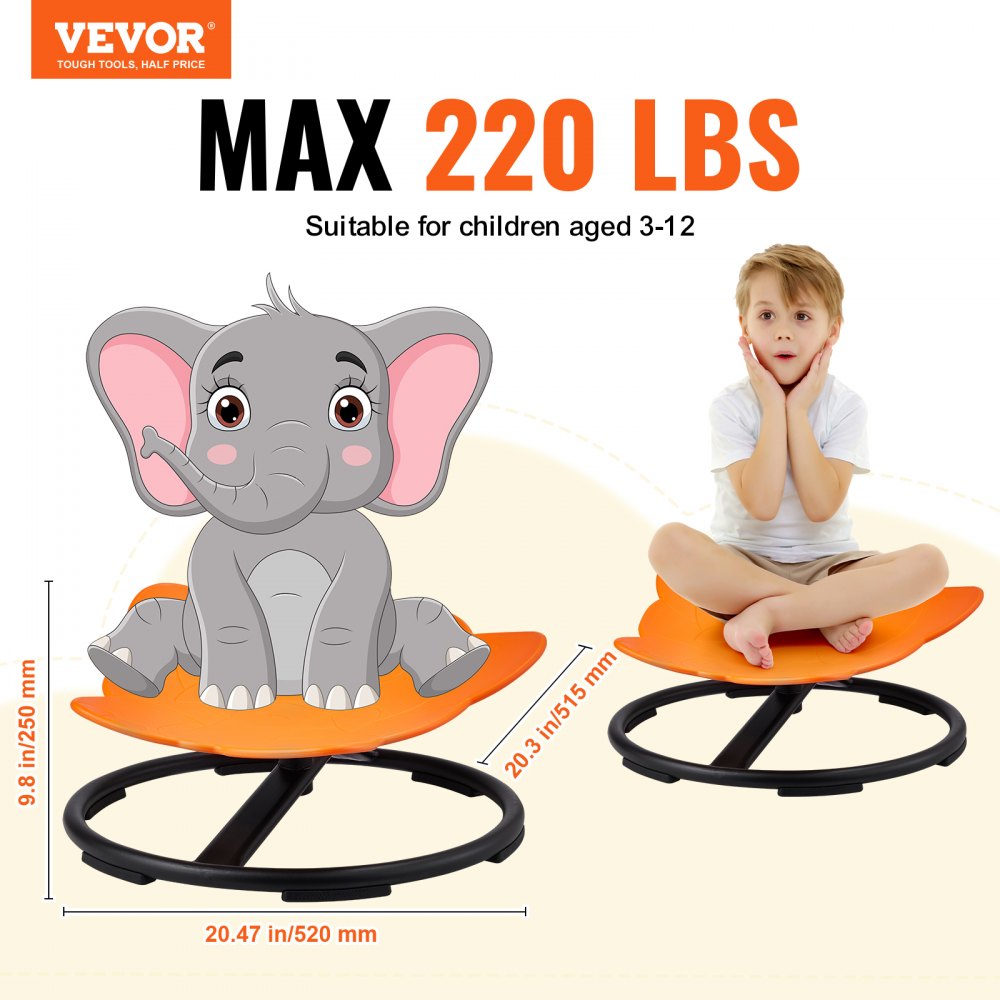 VEVOR Elephant Kids Spinning Chair 220 lbs Sensory Swivel Chair Seat Orange 