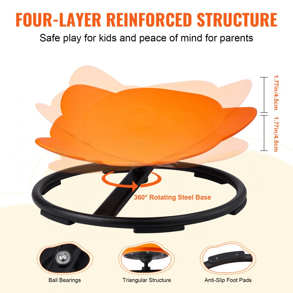 VEVOR Elephant Kids Spinning Chair 220 lbs Sensory Swivel Chair Seat Orange 