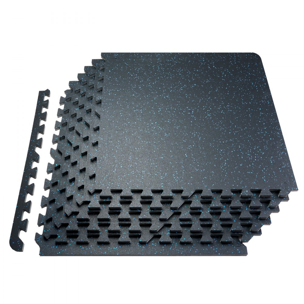 VEVOR 0.56" Thick Gym Floor Mats 25 Tiles Rubber Top with EVA Foam Black & Blue 