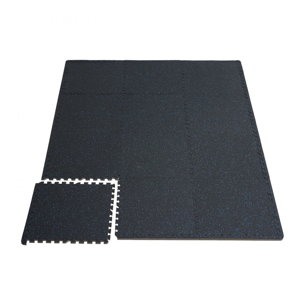 VEVOR 0.56" Thick Gym Floor Mats 25 Tiles Rubber Top with EVA Foam Black & Blue 