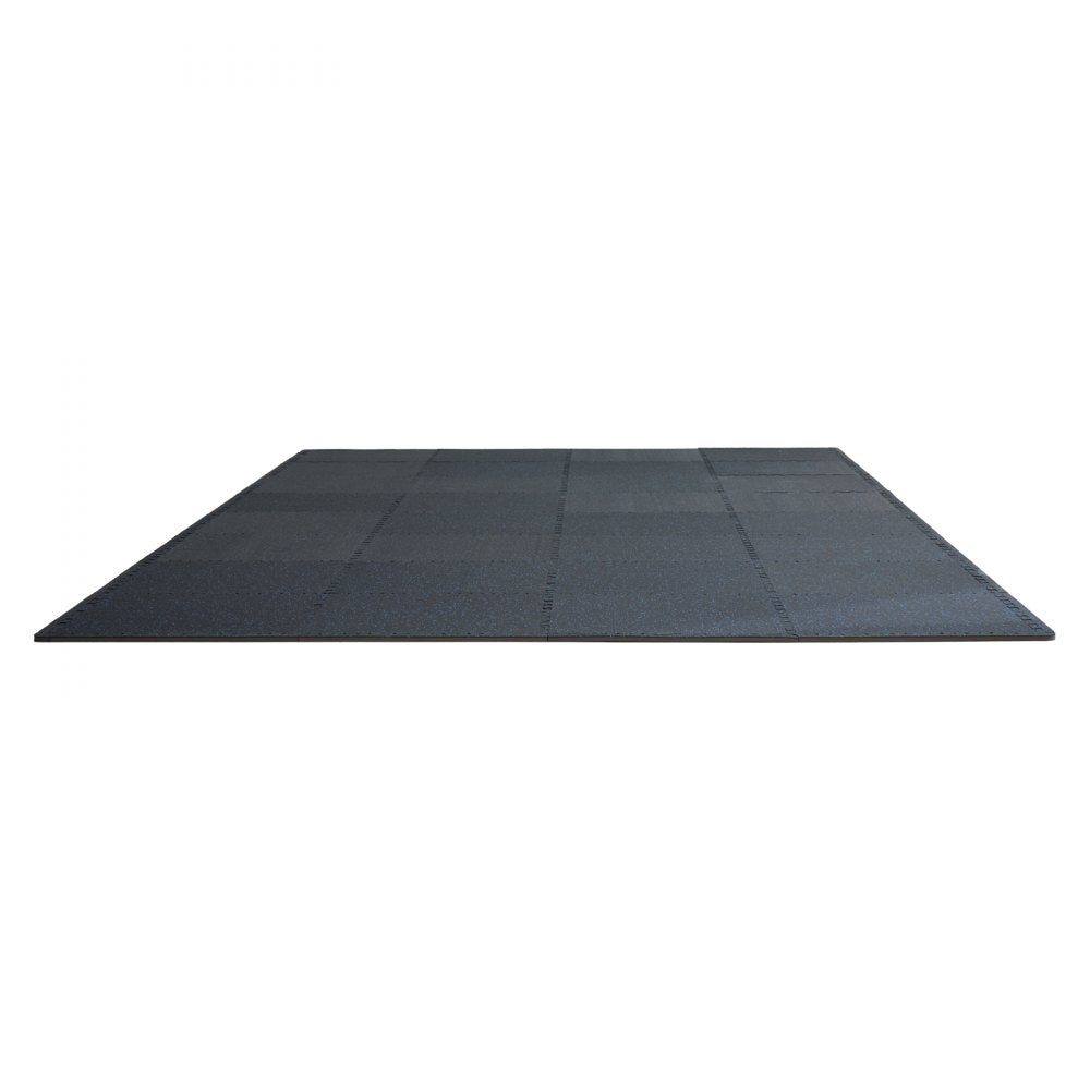 VEVOR 0.56" Thick Gym Floor Mats 25 Tiles Rubber Top with EVA Foam Black & Blue 