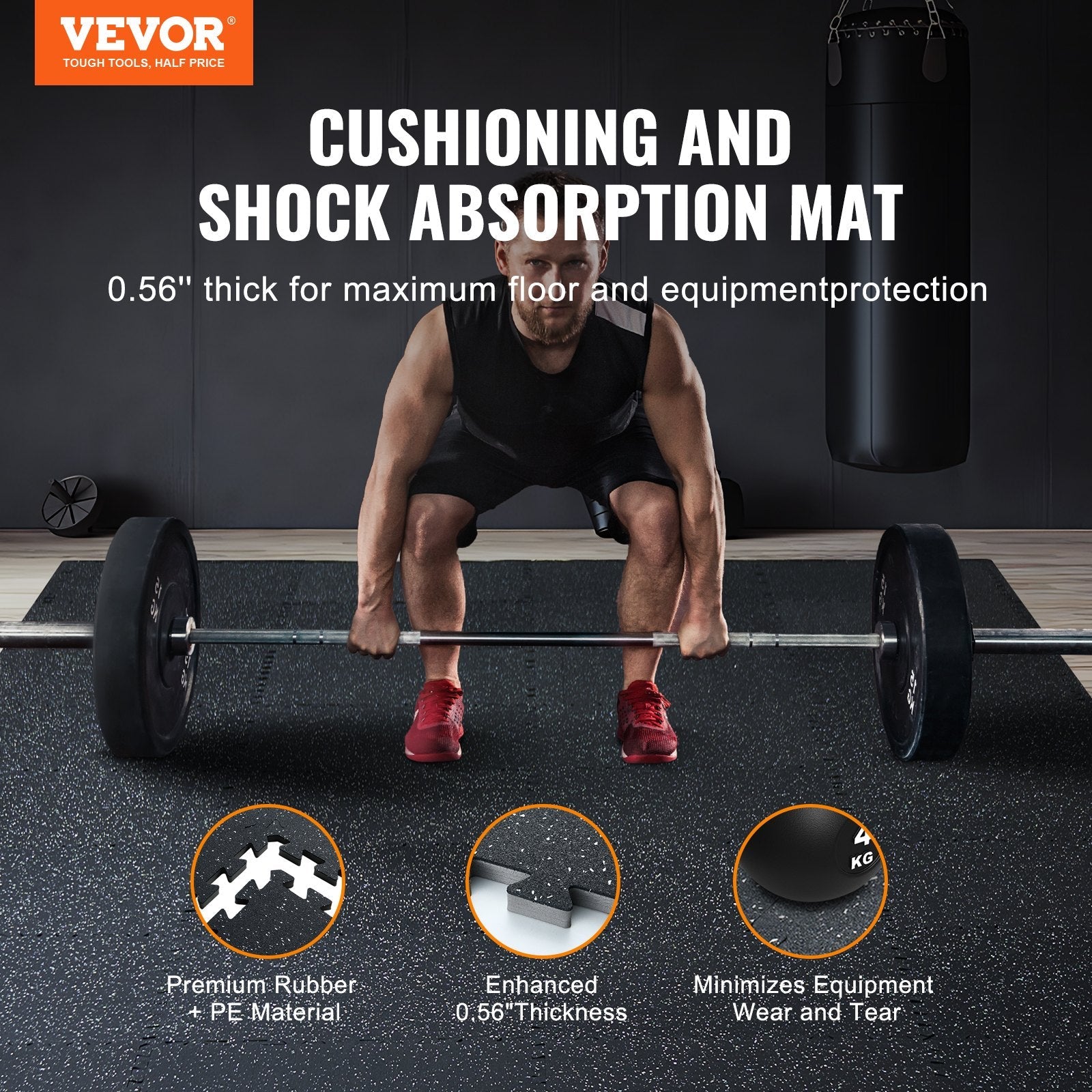 VEVOR 0.56" Thick Gym Floor Mats 25 Tiles Rubber Top with EVA Foam Black & White 