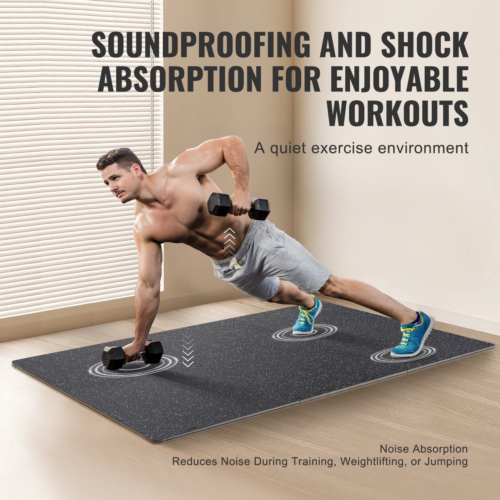 VEVOR 0.56" Thick Gym Floor Mats 25 Tiles Rubber Top with EVA Foam Black & White 