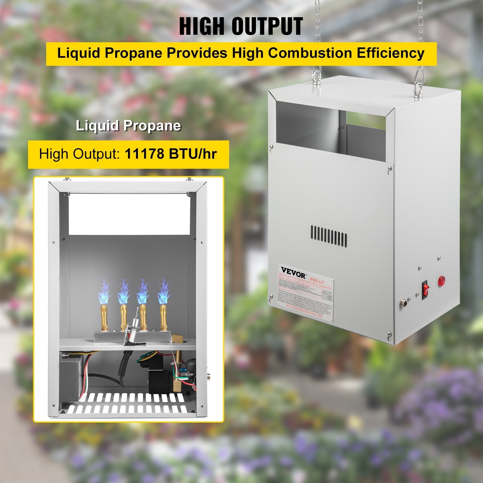 VEVOR CO2 Burner, 4 Brass Burner CO2 Generator for Plant, Liquid Propane LP Carbon Dioxide Generator, 11178 BTU/Hr, Built-In Electronic Ignition, for Greenhouse Green Tent Hydroponic Room Grow Room 