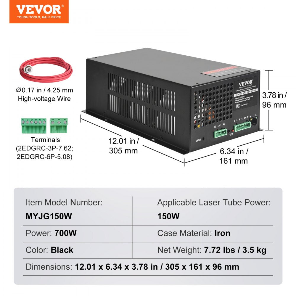 VEVOR CO2 Laser Power Supply for 150W Laser Tube Laser Engravers and Cutters 