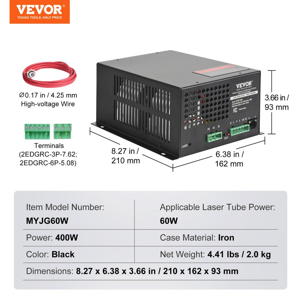 VEVOR CO2 Laser Power Supply for 60W Laser Tube Laser Engravers and Cutters 