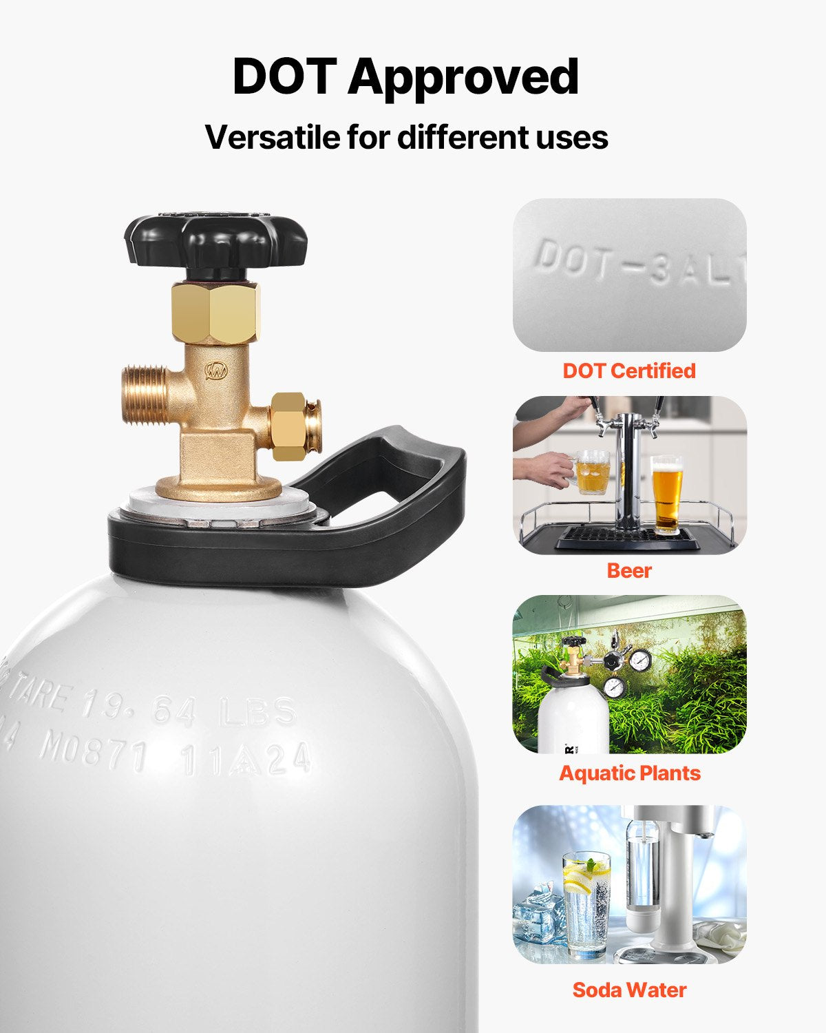 VEVOR CO2 Tank 15 lbs Aluminum Alloy Cylinder with CGA320 Valve DOT Approved 
