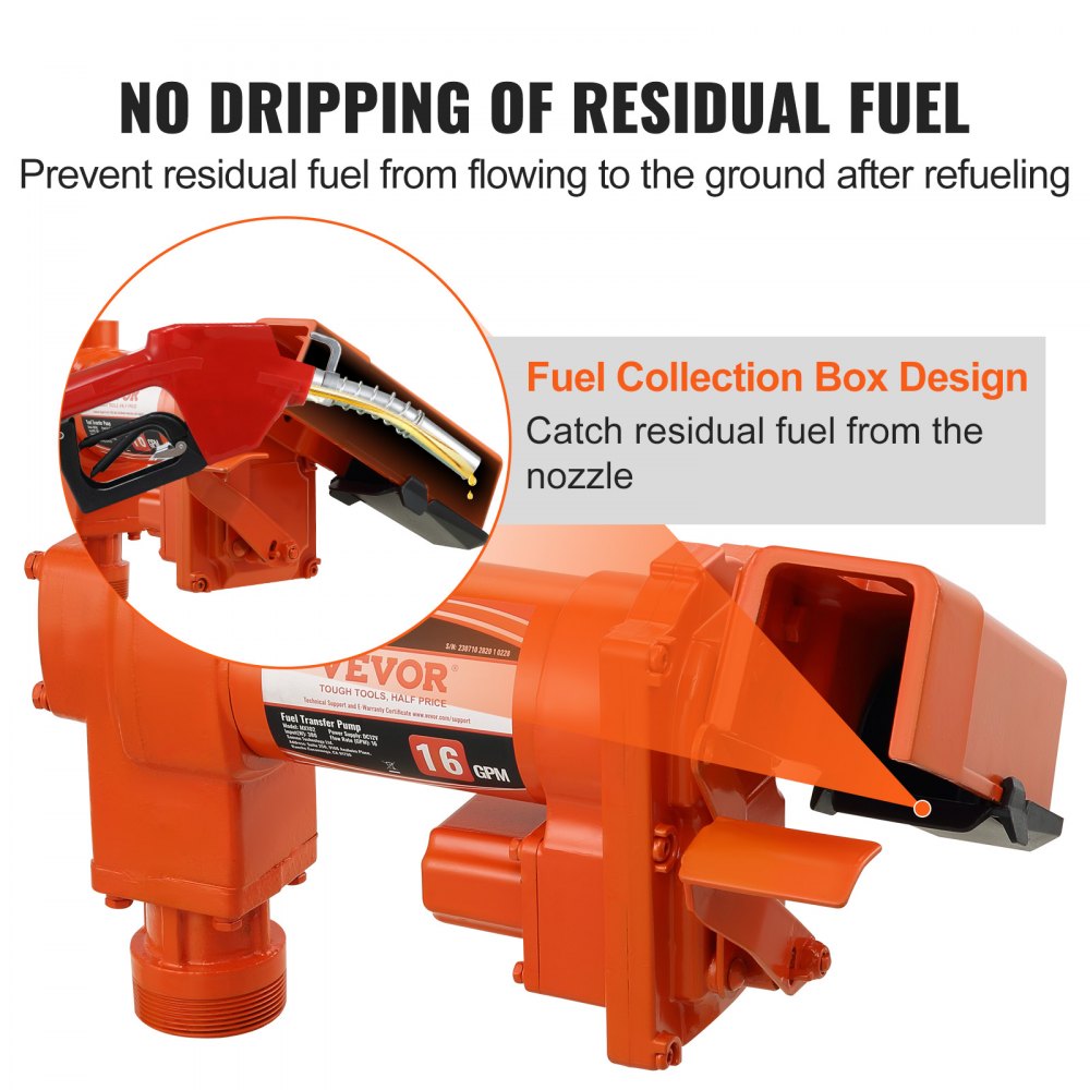VEVOR Fuel Transfer Pump, 12V DC 16 GPM 1/4 HP, Gasoline Extractor Pump with Automatic Nozzle, Discharge Hose & Suction Pipe for Gasoline, Diesel, Kerosene, Ethanol & Methanol Blends, and Biodiesel 