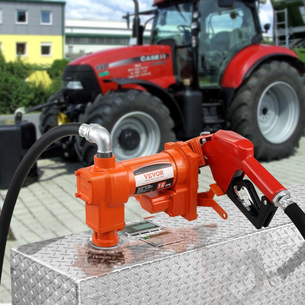 VEVOR Fuel Transfer Pump, 12V DC 16 GPM 1/4 HP, Gasoline Extractor Pump with Automatic Nozzle, Discharge Hose & Suction Pipe for Gasoline, Diesel, Kerosene, Ethanol & Methanol Blends, and Biodiesel 