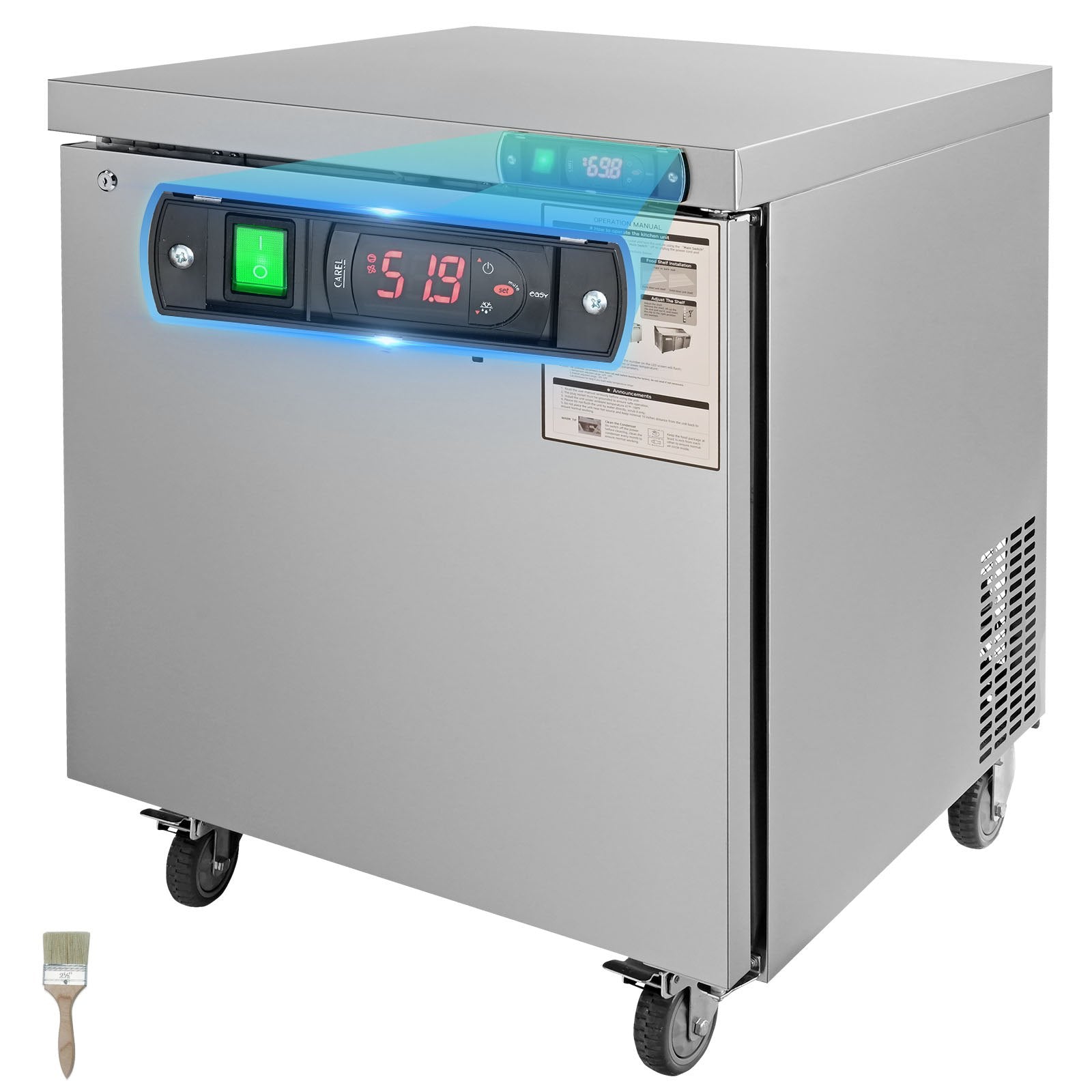 VEVOR Commercial Refrigerator, 28" Undercounter Worktop Refrigerator, 7.4 Cu. Ft Thick Stainless Steel Refrigerated Food Prep Station Fan Cooling Single Door Worktop Fridge with Lock for Bar 