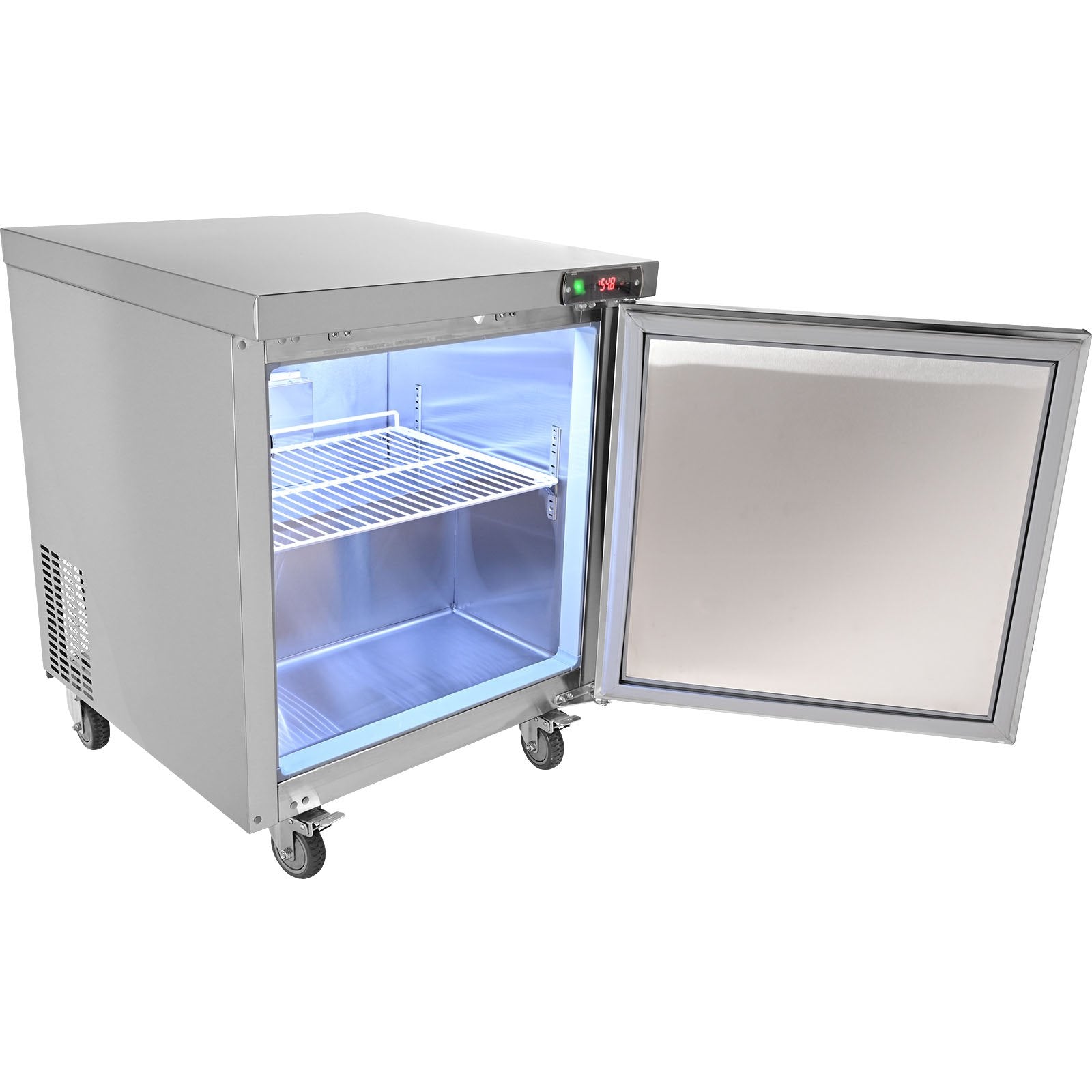 VEVOR Commercial Refrigerator, 28" Undercounter Worktop Refrigerator, 7.4 Cu. Ft Thick Stainless Steel Refrigerated Food Prep Station Fan Cooling Single Door Worktop Fridge with Lock for Bar 