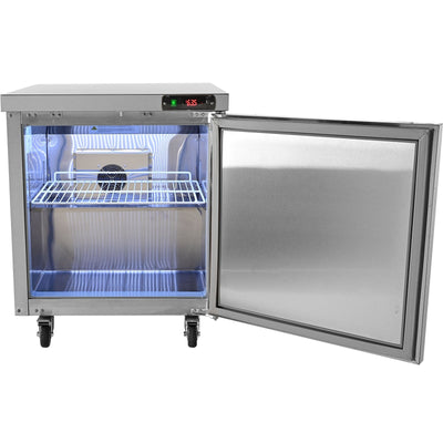 VEVOR Commercial Refrigerator, 28" Undercounter Worktop Refrigerator, 7.4 Cu. Ft Thick Stainless Steel Refrigerated Food Prep Station Fan Cooling Single Door Worktop Fridge with Lock for Bar 