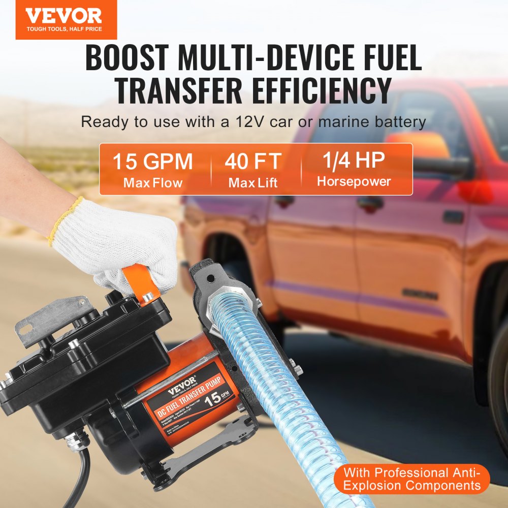 VEVOR Fuel Transfer Pump 12V 15 GPM 1/4 HP Diesel Pump with Auto Fuel Nozzle 