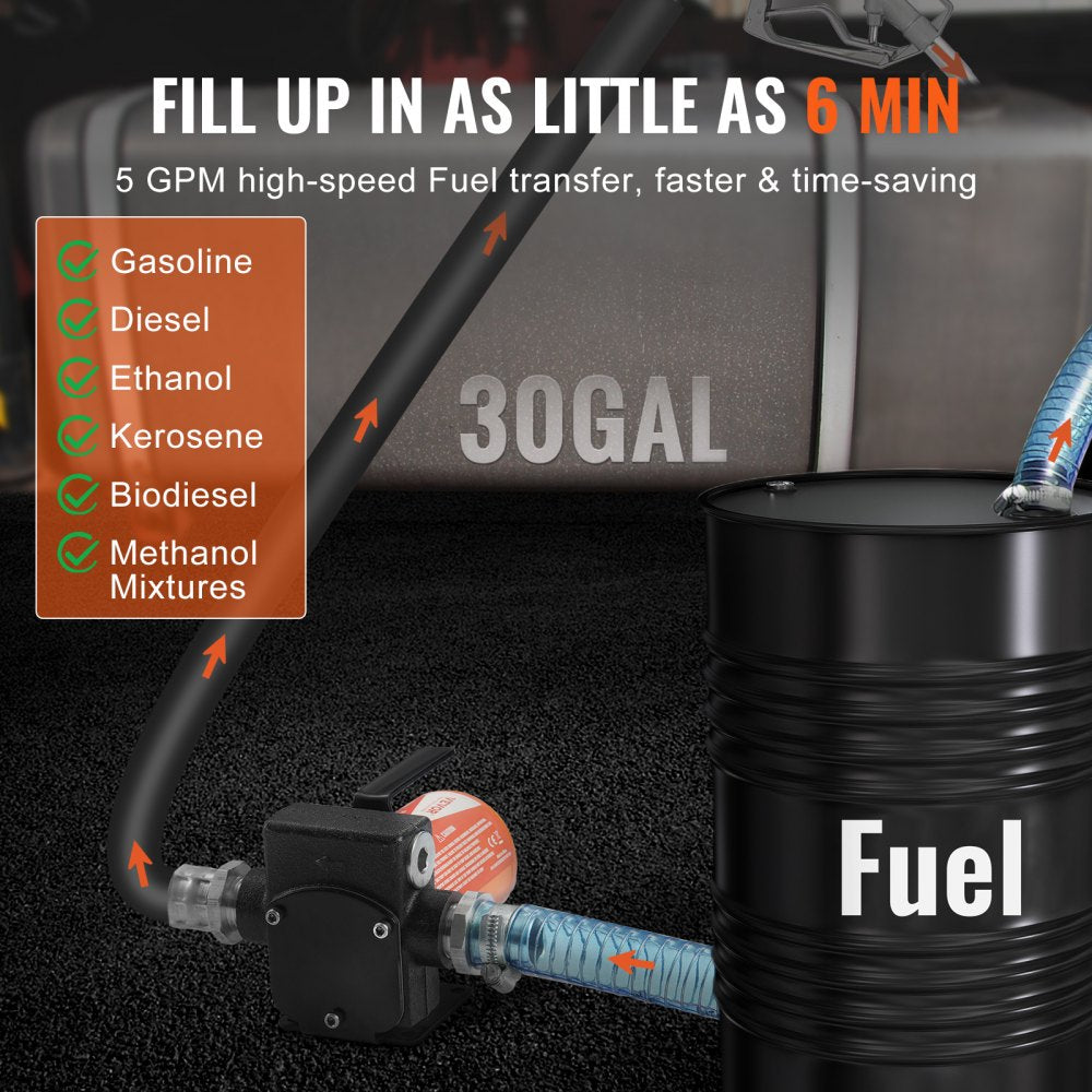 VEVOR Fuel Transfer Pump 12V 5.3 GPM 1/10 HP Diesel Pump with Auto Fuel Nozzle 