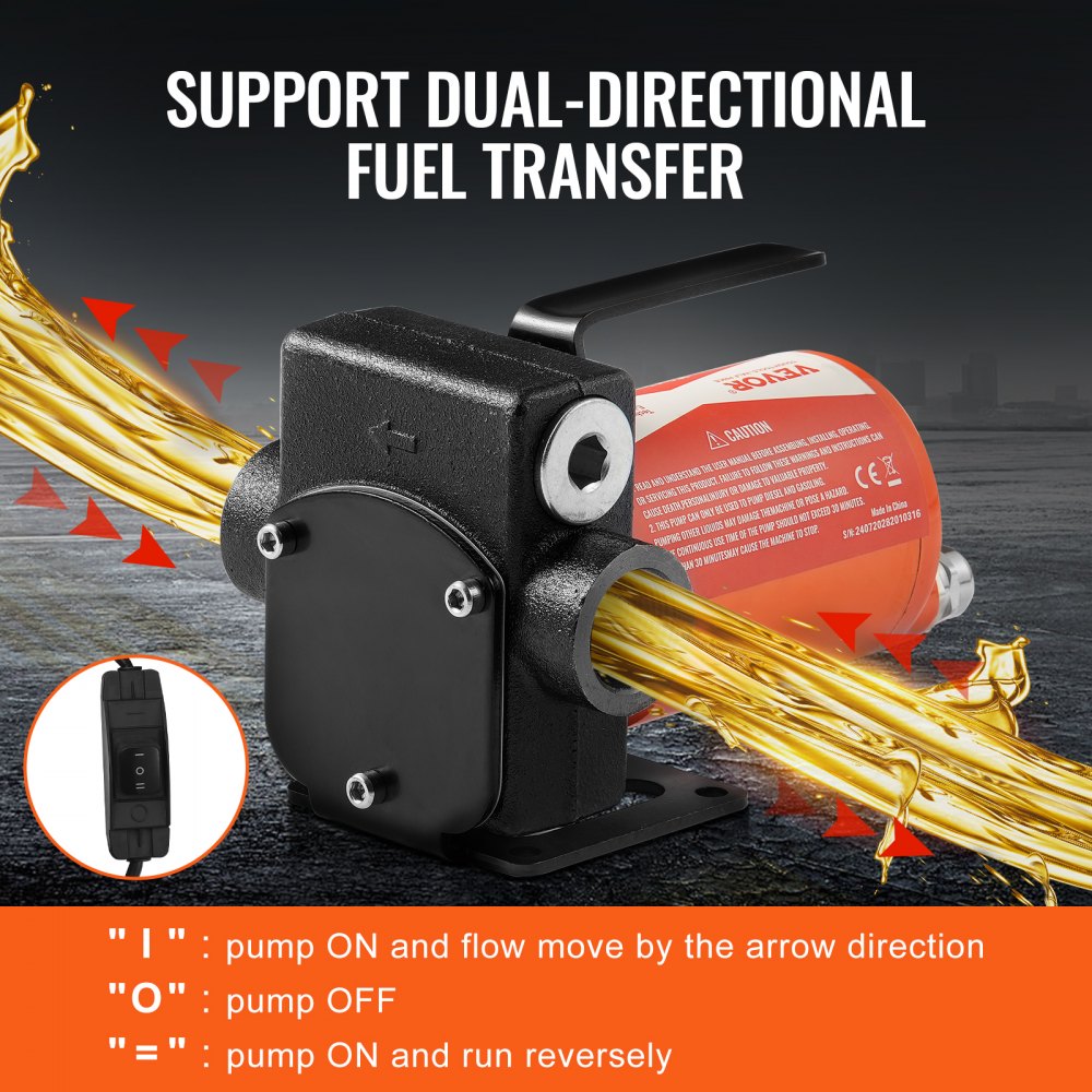 VEVOR Fuel Transfer Pump 12V 5.3 GPM 1/10 HP Diesel Pump with Auto Fuel Nozzle 
