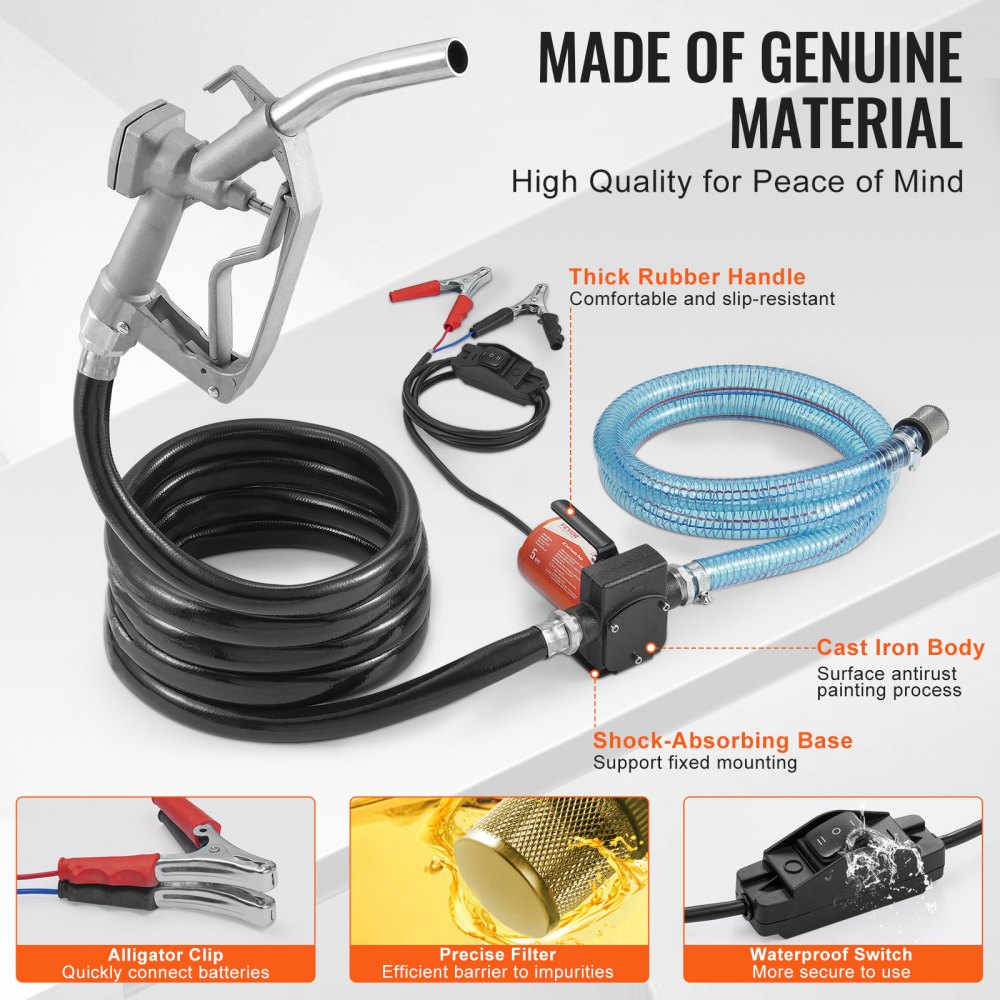 VEVOR Fuel Transfer Pump 12V 5.3 GPM 1/10 HP Diesel Pump with Auto Fuel Nozzle 