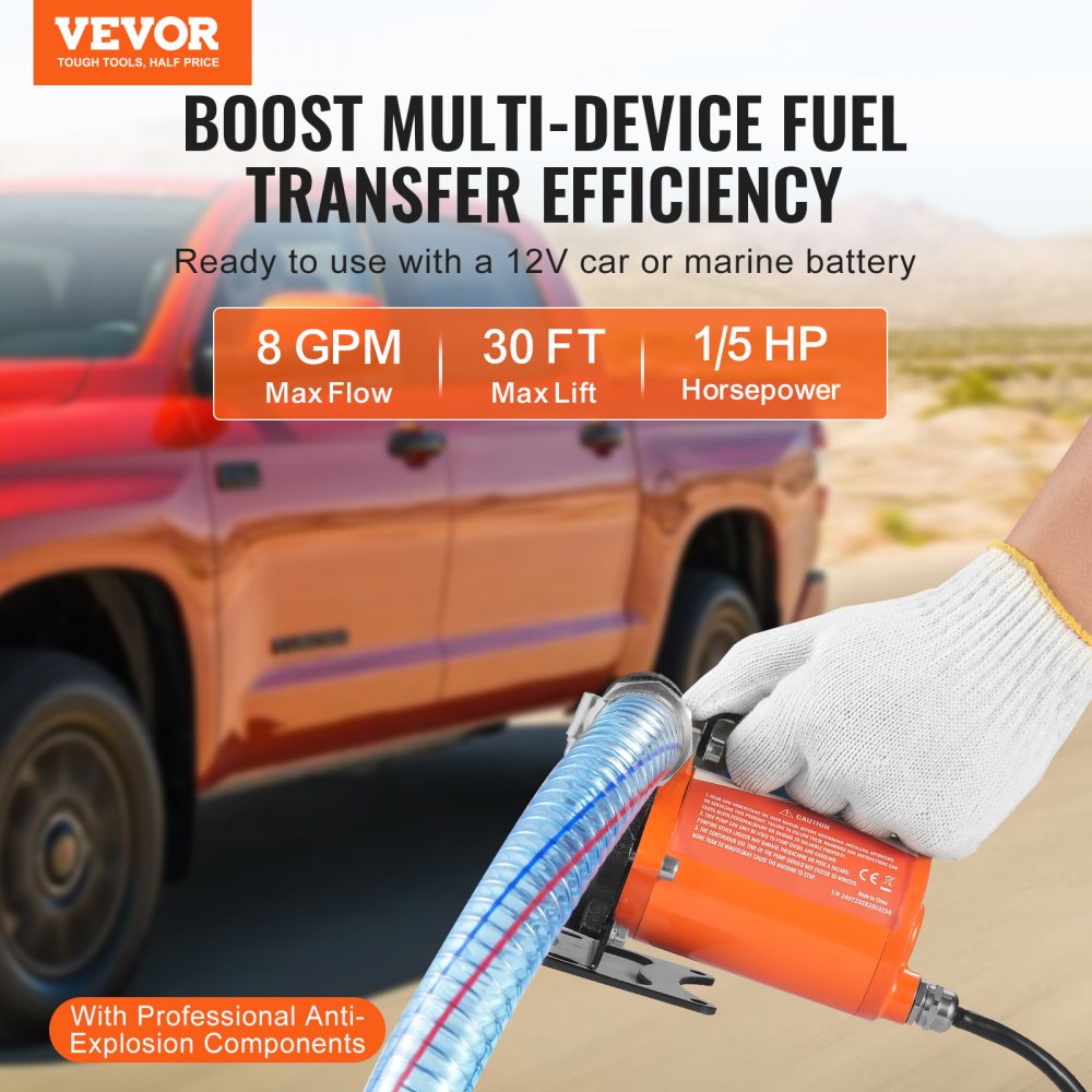VEVOR Fuel Transfer Pump 12V 8 GPM 1/6 HP Diesel Pump with Auto Fuel Nozzle 