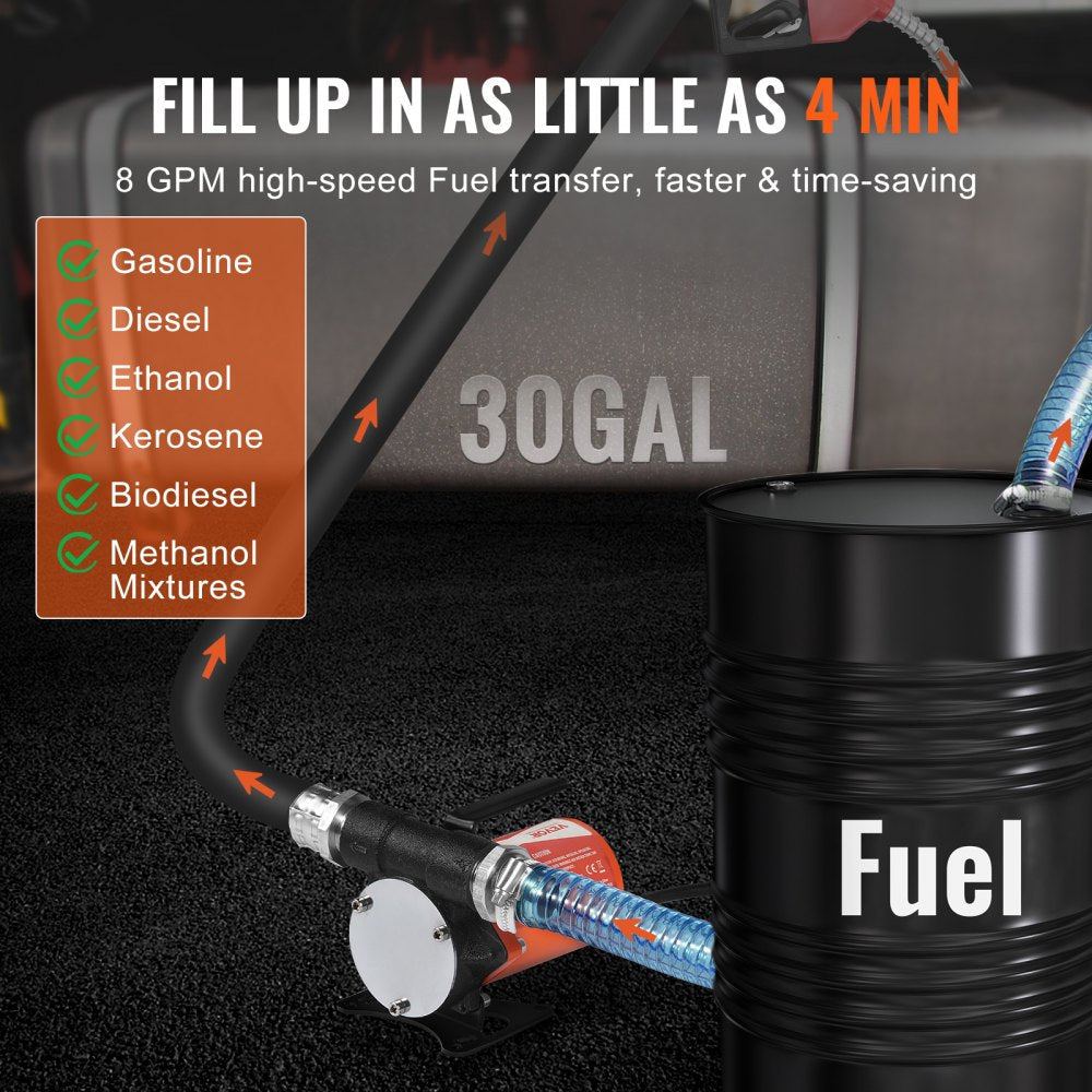 VEVOR Fuel Transfer Pump 12V 8 GPM 1/6 HP Diesel Pump with Auto Fuel Nozzle 