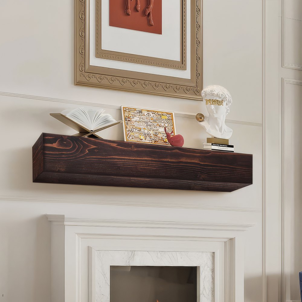 VEVOR Fireplace Mantel Wood Shelf Floating Rustic Fireplace Mantel 48" Brown 