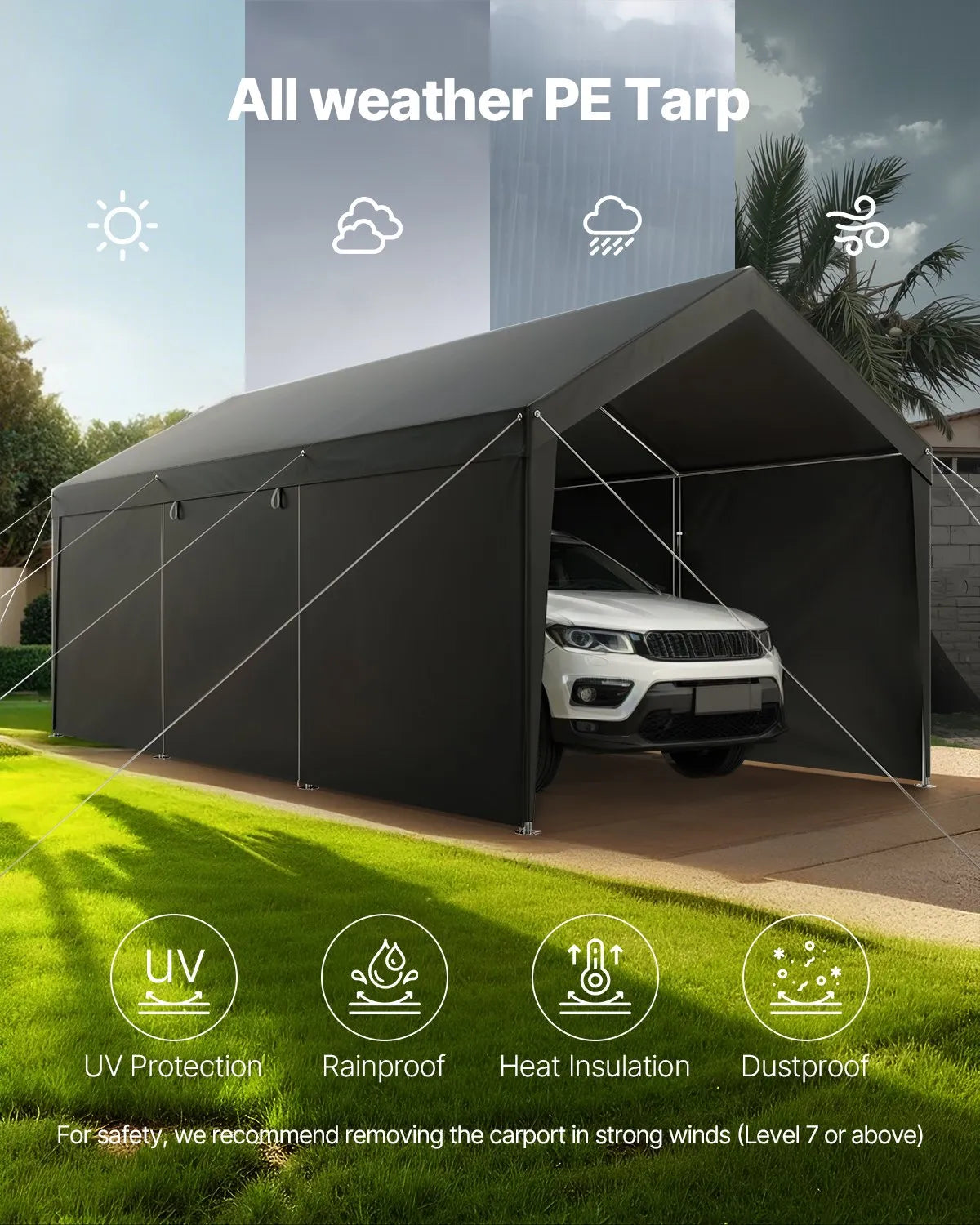 VEVOR Carport Car Canopy 12x20FT Heavy Duty Car Shelter with Sidewalls White