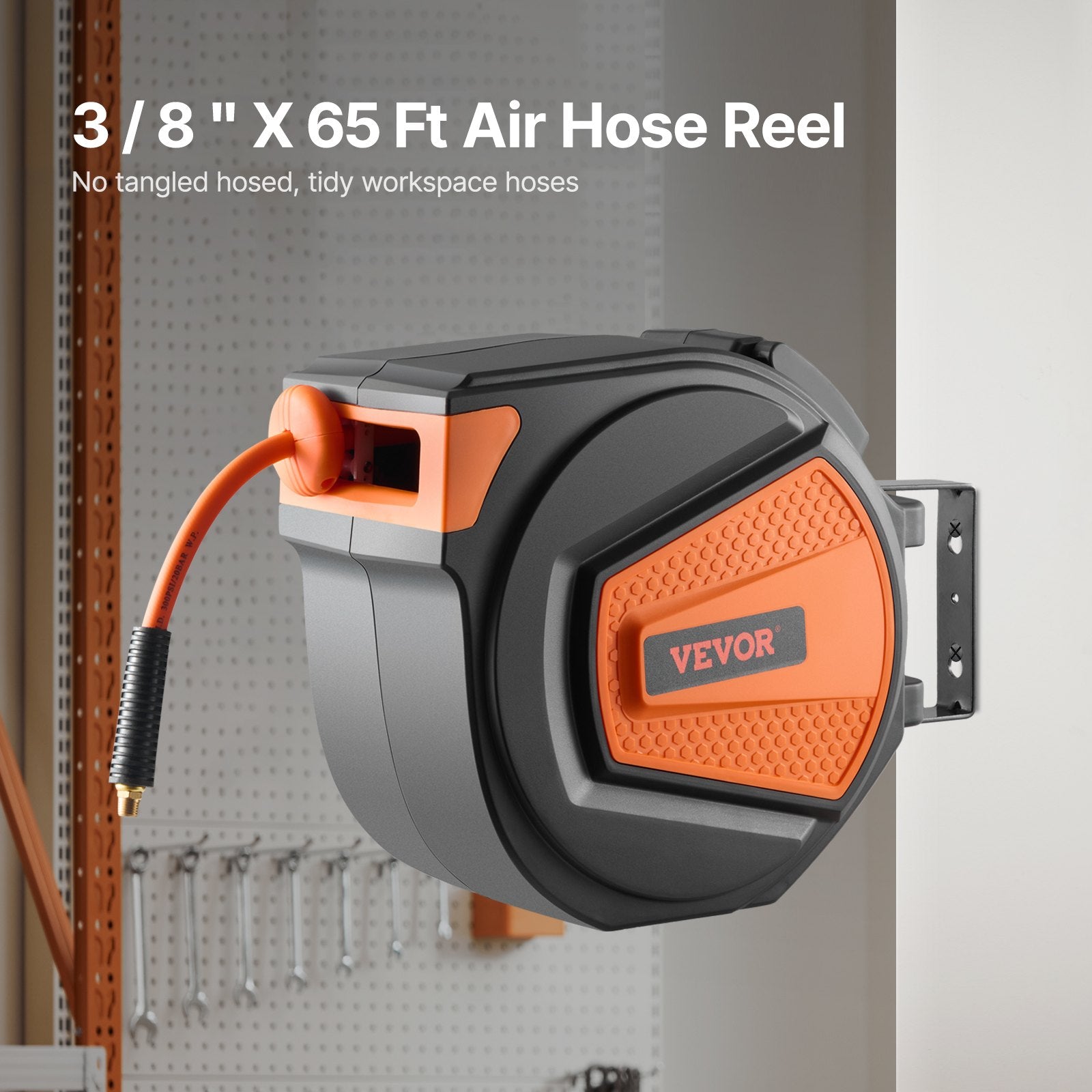 VEVOR Retractable Air Hose Reel 3/8 IN x 65 FT Hybrid Enclosed Air Hose 300 PSI 