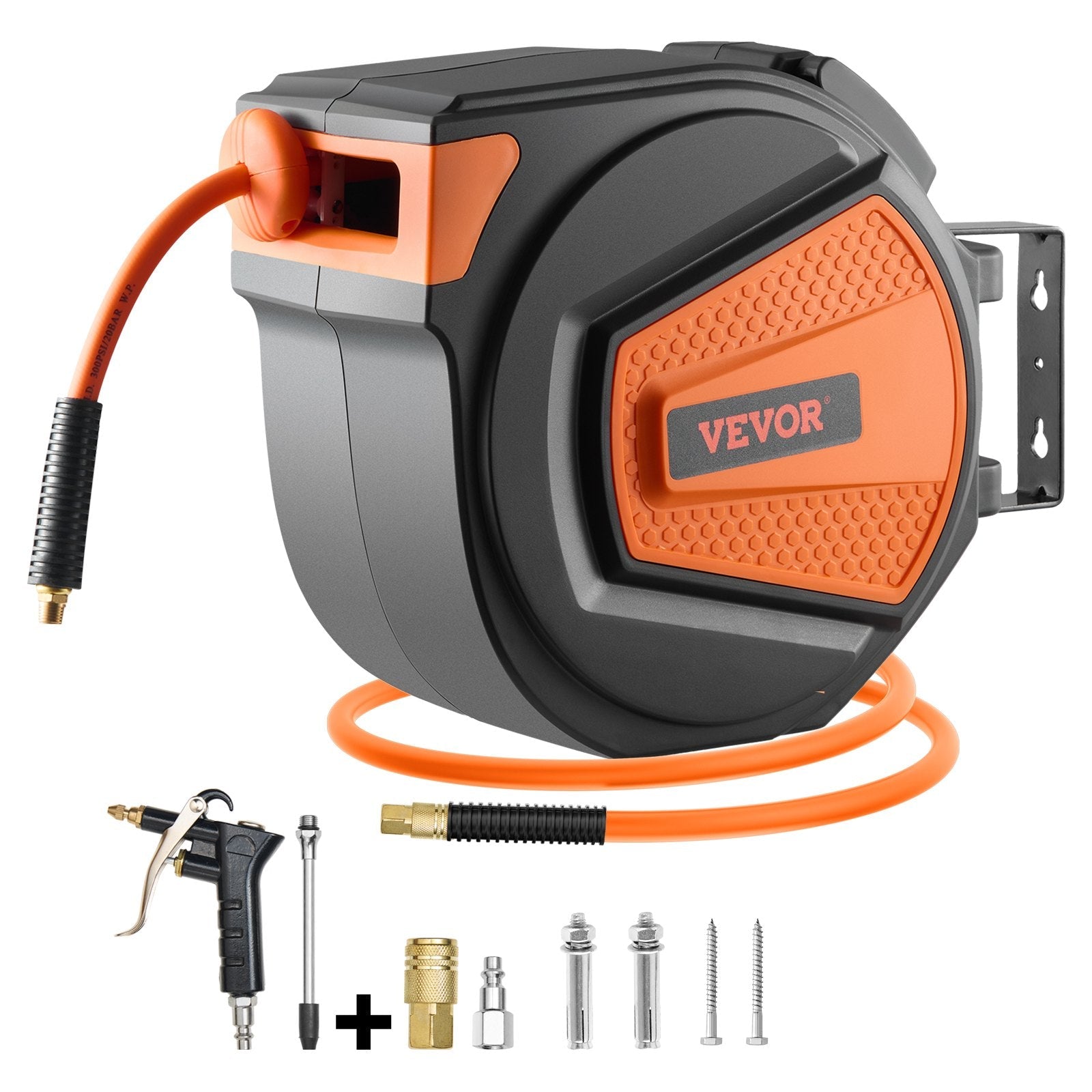 VEVOR Retractable Air Hose Reel 3/8 IN x 65 FT Hybrid Enclosed Air Hose 300 PSI 