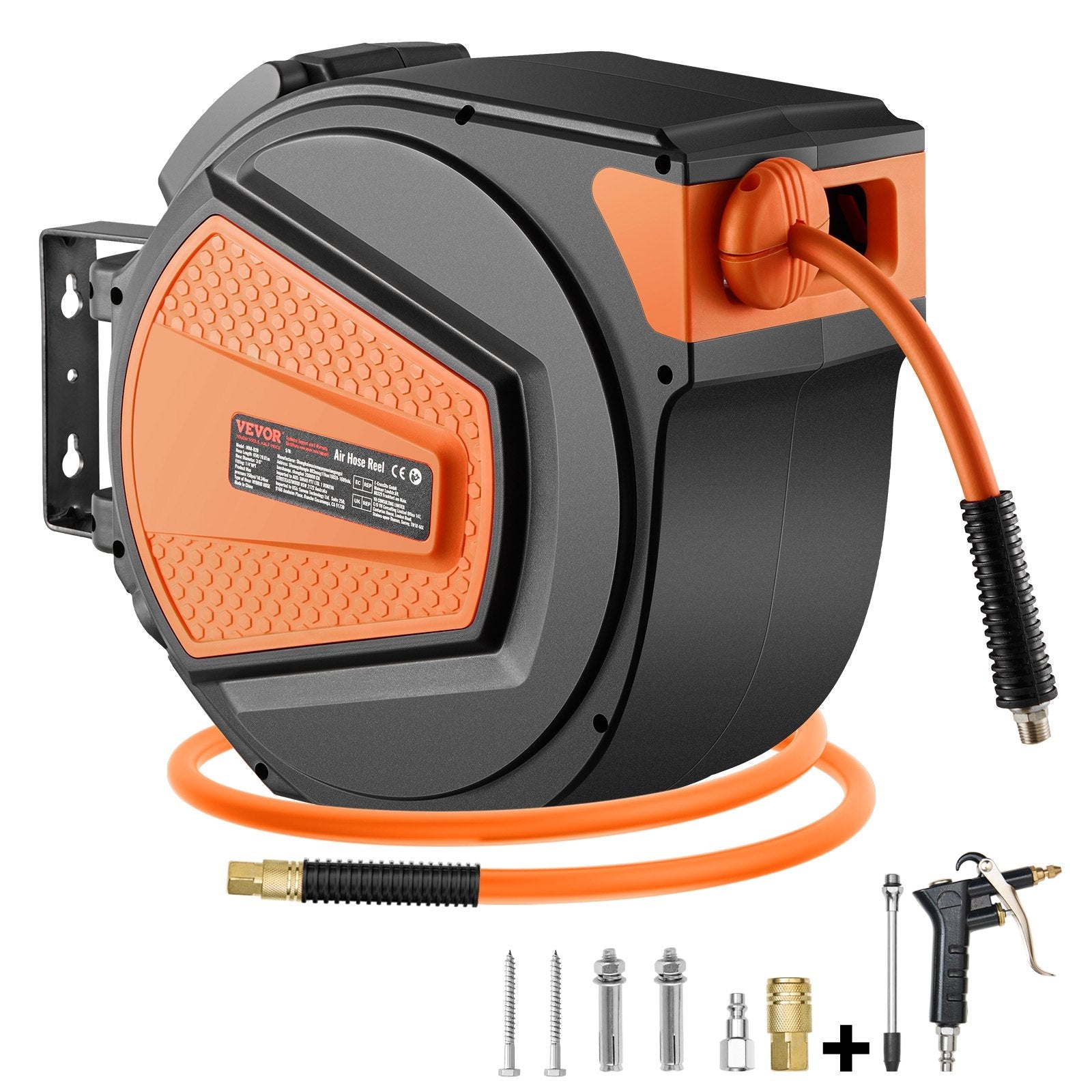 VEVOR Retractable Air Hose Reel 3/8 IN x 65 FT Hybrid Enclosed Air Hose 300 PSI 