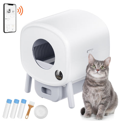 VEVOR 75L Self Cleaning Cat Litter Box with Odor Removal APP Control Sensor Gray 