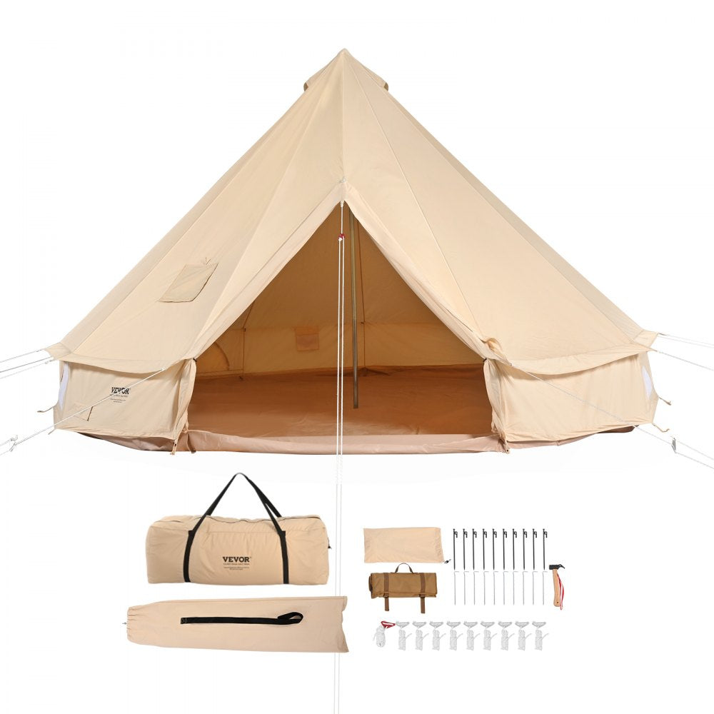 VEVOR Canvas Bell Tent, 4 Seasons 3 m/9.8ft Yurt Tent, Canvas Tent for Camping with Stove Jack, Breathable Tent Holds up to 4 People, Family Camping Outdoor Hunting Party 