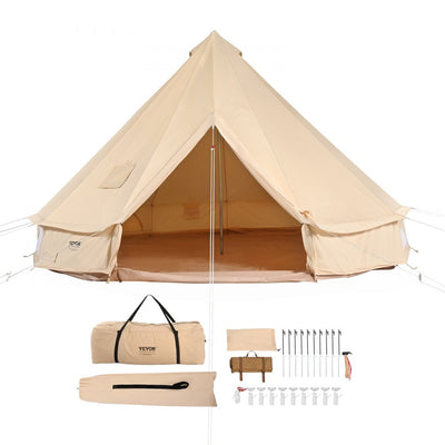 VEVOR Canvas Bell Tent, 4 Seasons 3 m/9.8ft Yurt Tent, Canvas Tent for Camping with Stove Jack, Breathable Tent Holds up to 4 People, Family Camping Outdoor Hunting Party 