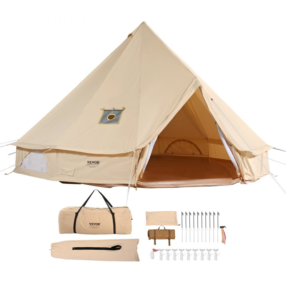VEVOR Canvas Bell Tent, 4 Seasons 3 m/9.8ft Yurt Tent, Canvas Tent for Camping with Stove Jack, Breathable Tent Holds up to 4 People, Family Camping Outdoor Hunting Party 