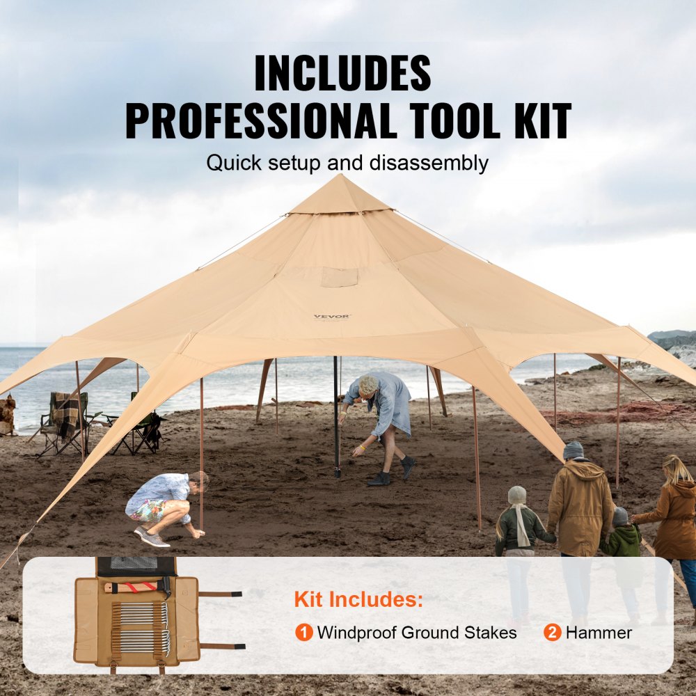 VEVOR Canvas Tent, 4 Seasons 5 m/16.4 ft Bell Tent, Canvas Tent for Camping with Stove Jack, Breathable Yurt Tent for up to 8 People, Family Camping Outdoor Hunting Party 