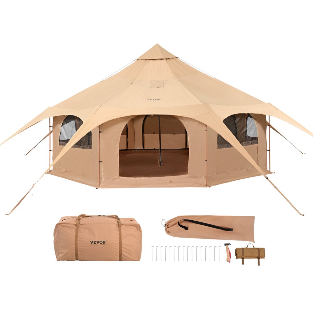 VEVOR Canvas Tent, 4 Seasons 5 m/16.4 ft Bell Tent, Canvas Tent for Camping with Stove Jack, Breathable Yurt Tent for up to 8 People, Family Camping Outdoor Hunting Party 