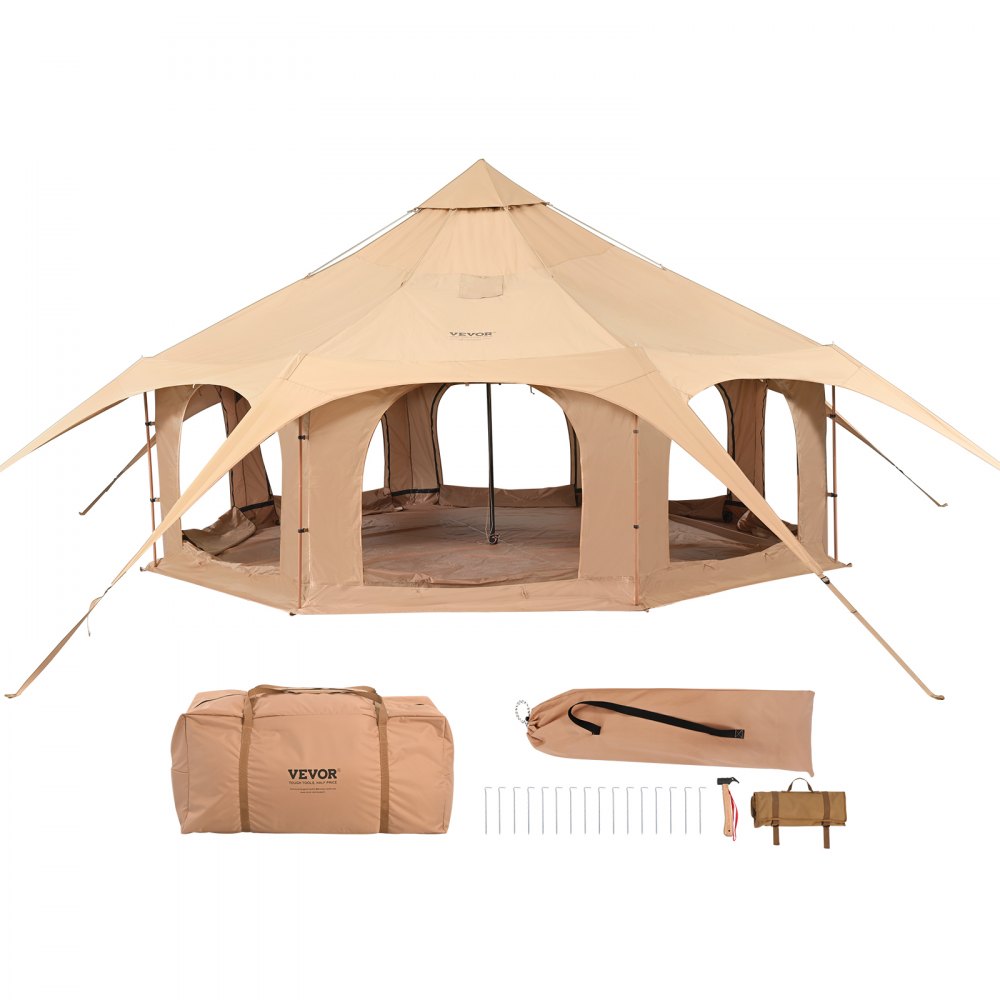 VEVOR Canvas Tent, 4 Seasons 5 m/16.4 ft Bell Tent, Canvas Tent for Camping with Stove Jack, Breathable Yurt Tent for up to 8 People, Family Camping Outdoor Hunting Party 