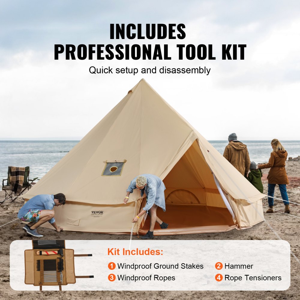 VEVOR Canvas Bell Tent, 4 Seasons 6 m/19.68 ft Yurt Tent, Canvas Tent for Camping with Stove Jack, Breathable Tent Holds up to 10 People, Family Camping Outdoor Hunting Party 