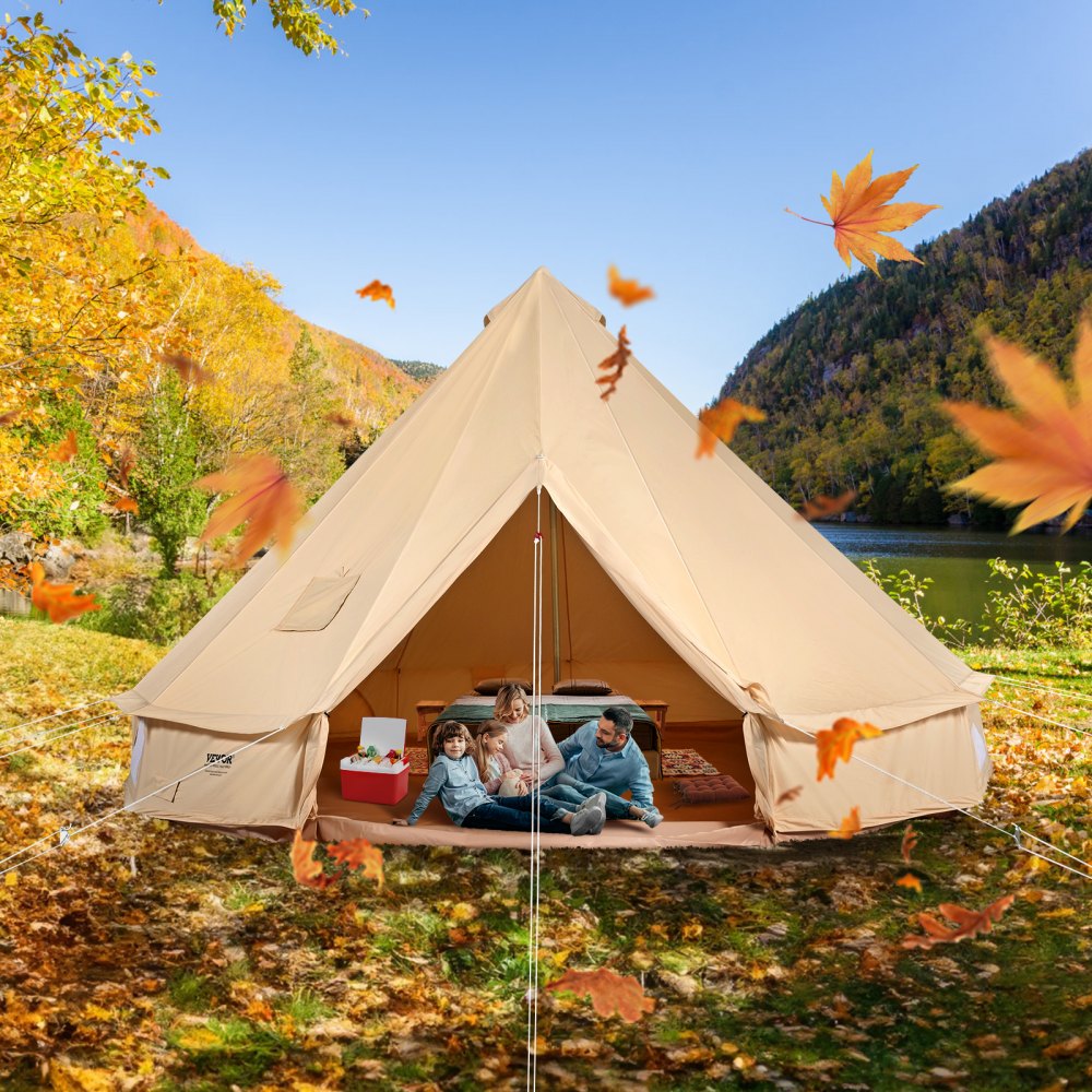 VEVOR Canvas Bell Tent, 4 Seasons 6 m/19.68 ft Yurt Tent, Canvas Tent for Camping with Stove Jack, Breathable Tent Holds up to 10 People, Family Camping Outdoor Hunting Party 