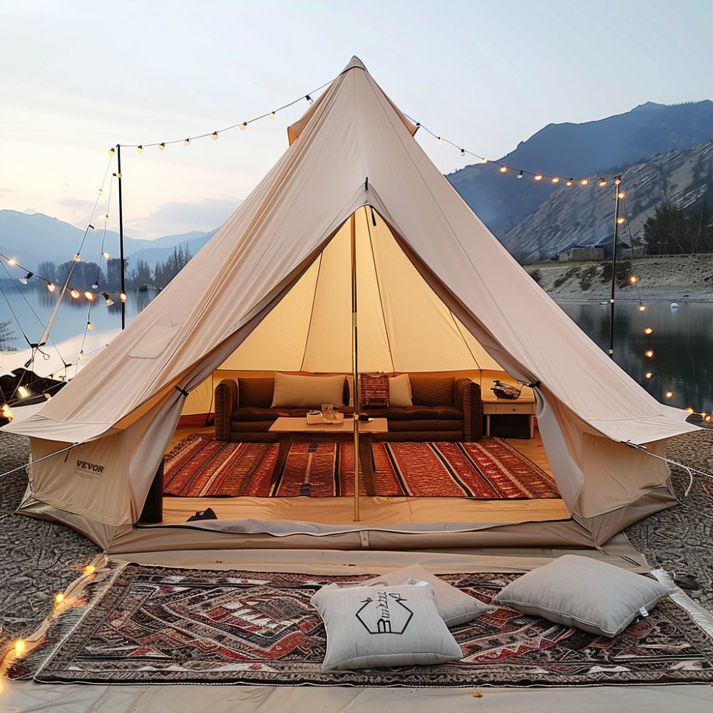 VEVOR Canvas Bell Tent, 4 Seasons 6 m/19.68 ft Yurt Tent, Canvas Tent for Camping with Stove Jack, Breathable Tent Holds up to 10 People, Family Camping Outdoor Hunting Party 