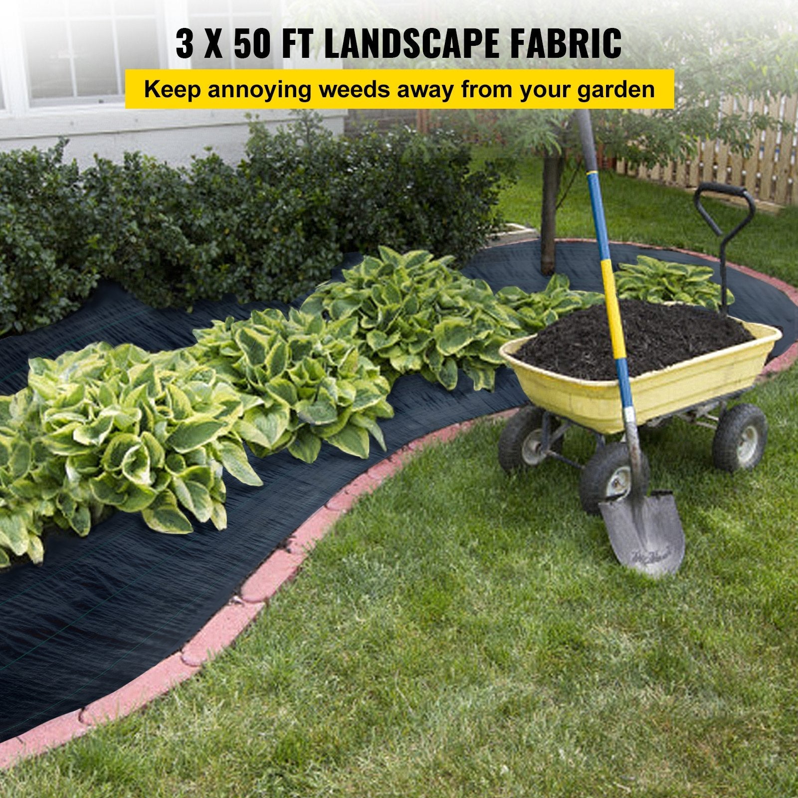 VEVOR 3FTx50FT Premium Weed Barrier Fabric Heavy Duty 5OZ, Woven Weed Control Fabric, High Permeability Good for Flower Bed, Geotextile Fabric for Underlayment, Polyethylene Ground Cover 