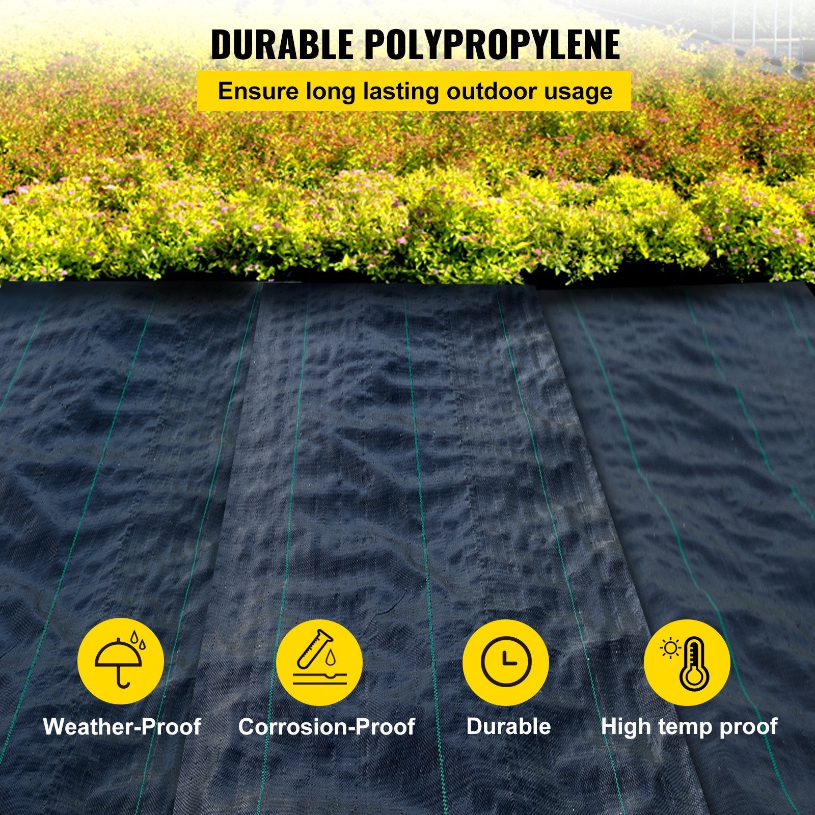 VEVOR 3FTx50FT Premium Weed Barrier Fabric Heavy Duty 5OZ, Woven Weed Control Fabric, High Permeability Good for Flower Bed, Geotextile Fabric for Underlayment, Polyethylene Ground Cover 
