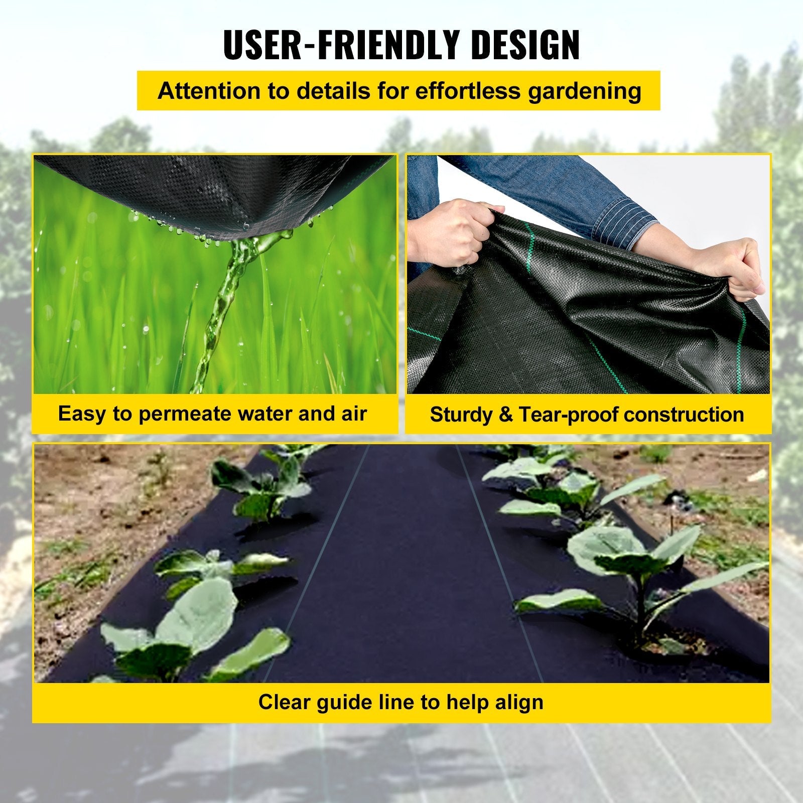 VEVOR 3FTx50FT Premium Weed Barrier Fabric Heavy Duty 5OZ, Woven Weed Control Fabric, High Permeability Good for Flower Bed, Geotextile Fabric for Underlayment, Polyethylene Ground Cover 