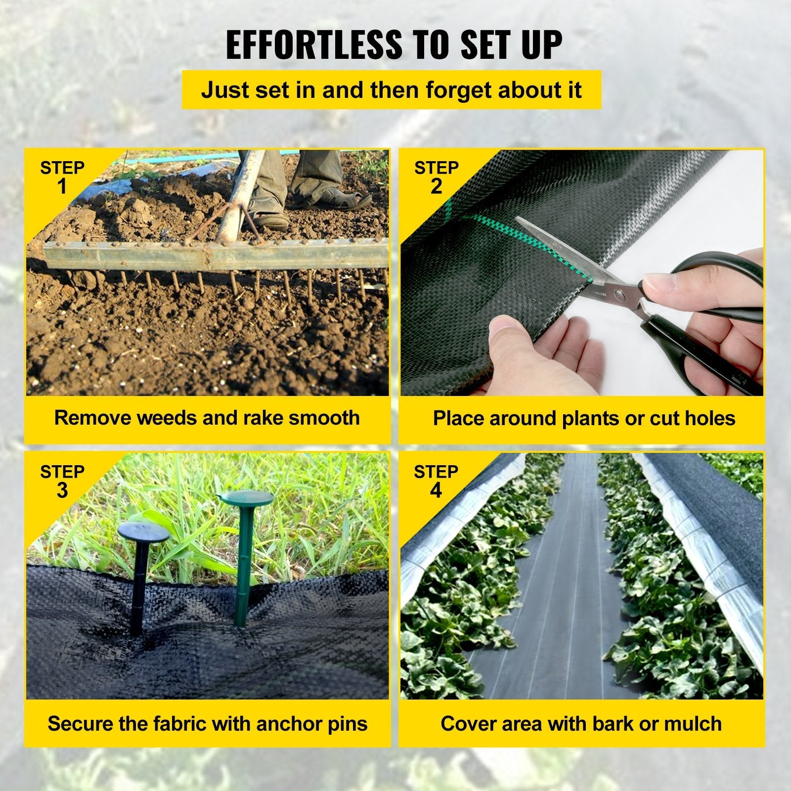 VEVOR 3FTx50FT Premium Weed Barrier Fabric Heavy Duty 5OZ, Woven Weed Control Fabric, High Permeability Good for Flower Bed, Geotextile Fabric for Underlayment, Polyethylene Ground Cover 