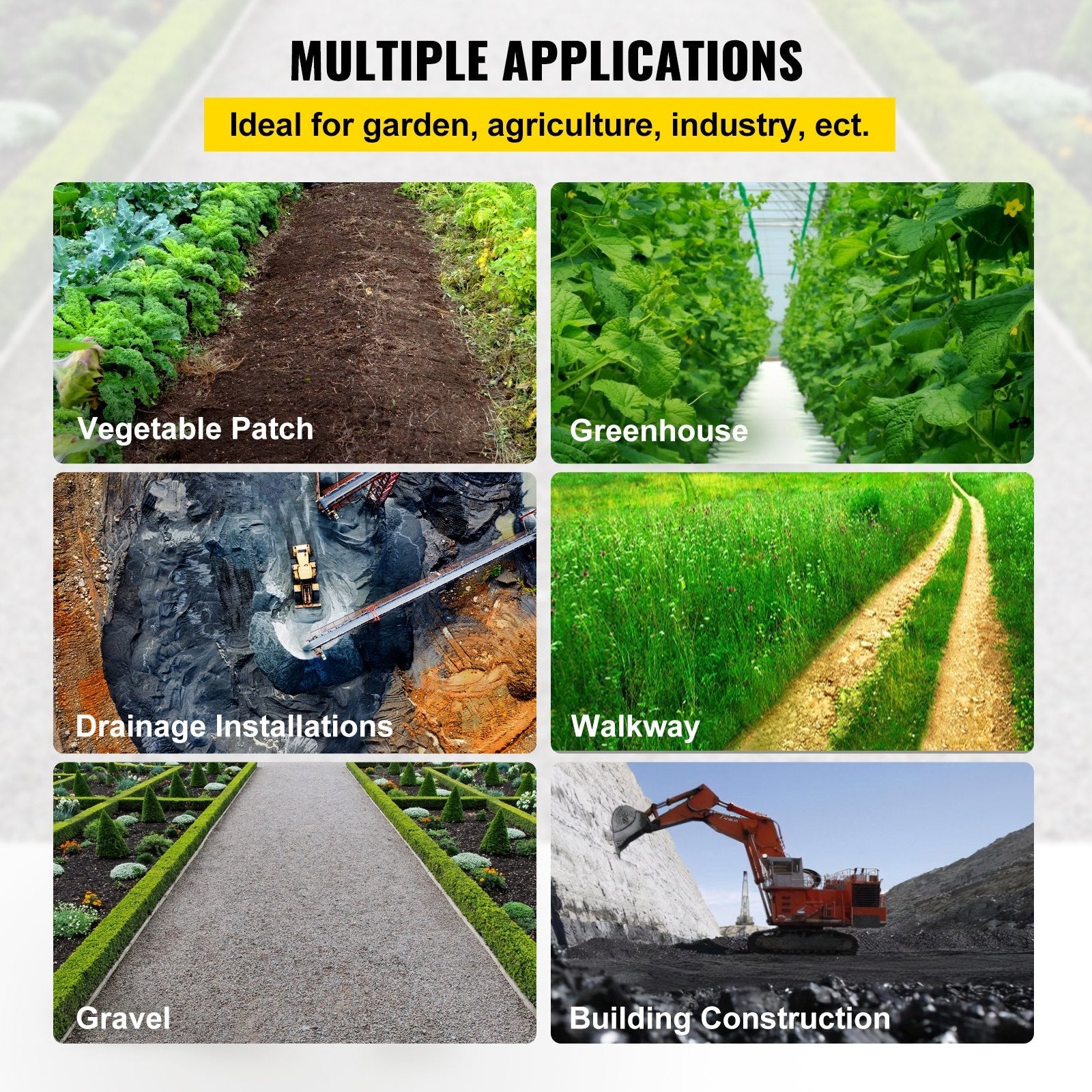 VEVOR 3FTx50FT Premium Weed Barrier Fabric Heavy Duty 5OZ, Woven Weed Control Fabric, High Permeability Good for Flower Bed, Geotextile Fabric for Underlayment, Polyethylene Ground Cover 