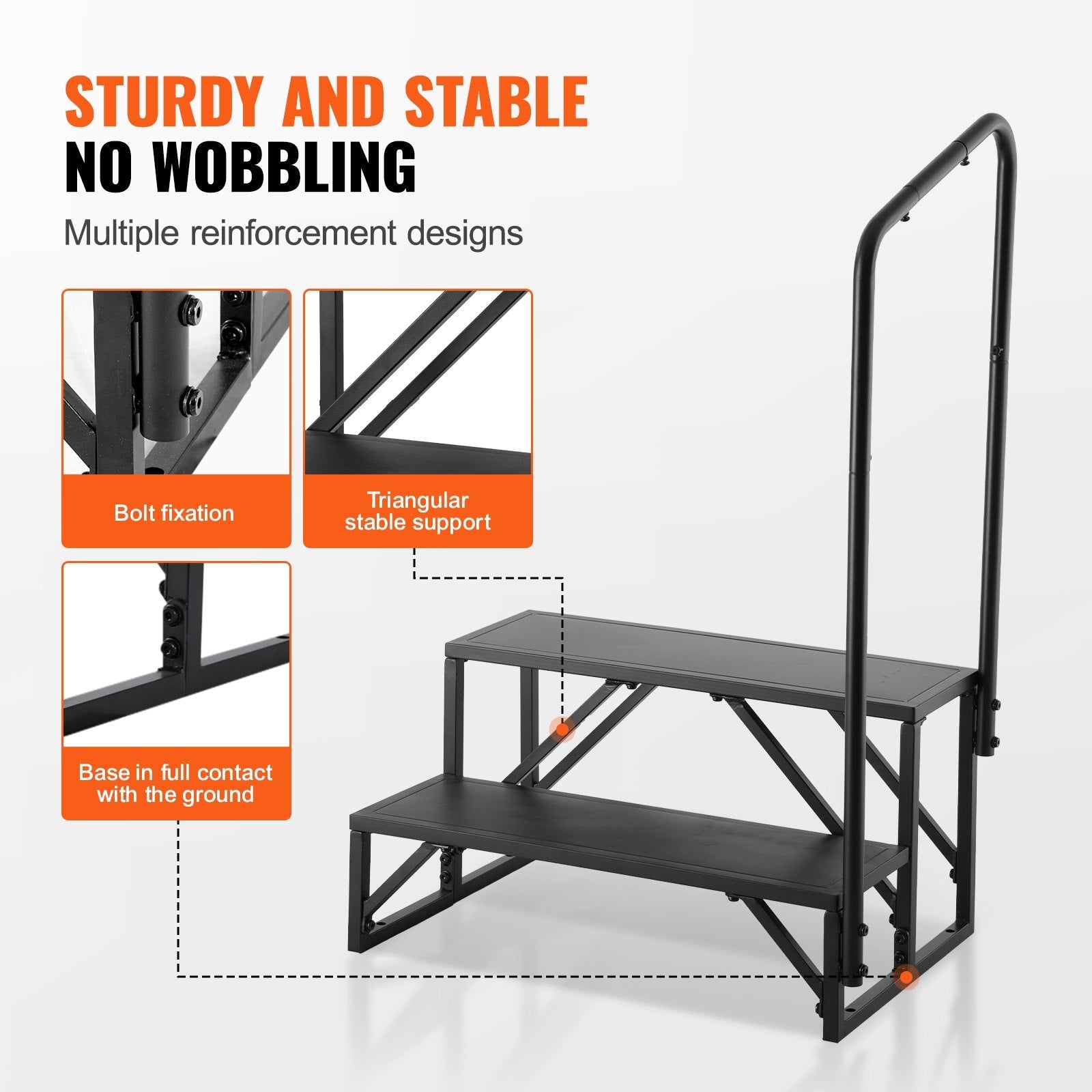 VEVOR RV Steps, 2-Step RV Stairs, 440 LBS Load Capacity, Thickened Carbon Steel, With Handrail, Non-Slip Steps for Safe Entry and Exit, Suit for RV, Trailer, Camper Steps 