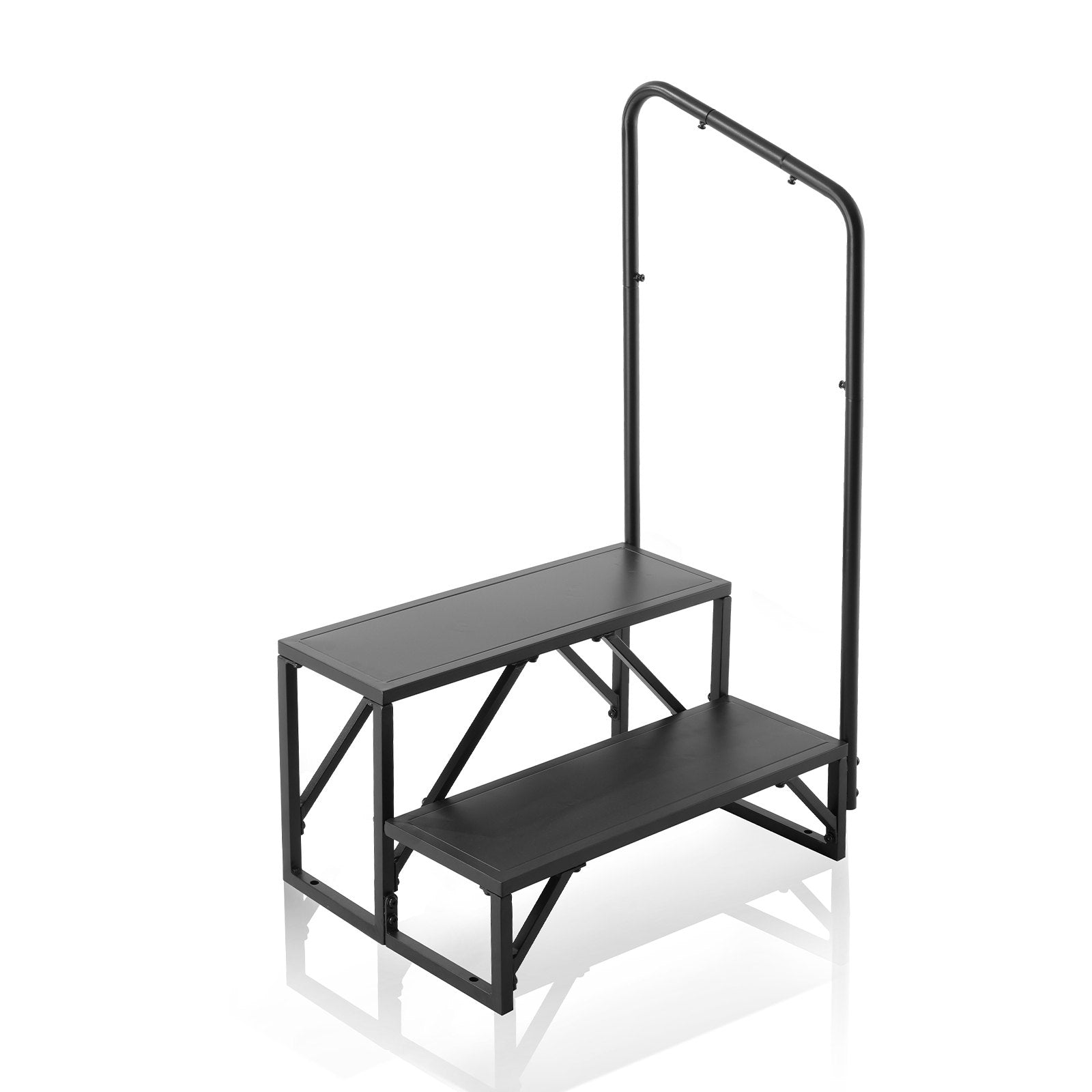 VEVOR RV Steps, 2-Step RV Stairs, 440 LBS Load Capacity, Thickened Carbon Steel, With Handrail, Non-Slip Steps for Safe Entry and Exit, Suit for RV, Trailer, Camper Steps 
