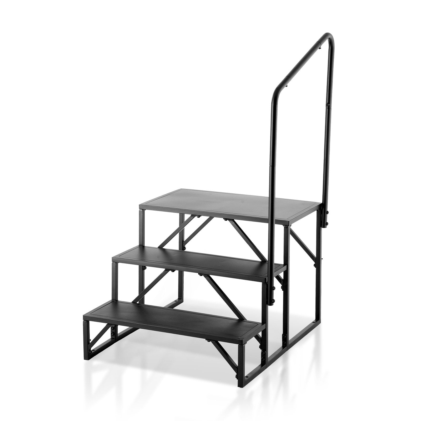 VEVOR RV Steps, 3-Step RV Stairs, 440 LBS Load Capacity, Thickened Carbon Steel, With Handrail, Non-Slip Steps for Safe Entry and Exit, Suit for RV, Trailer, Camper Steps 