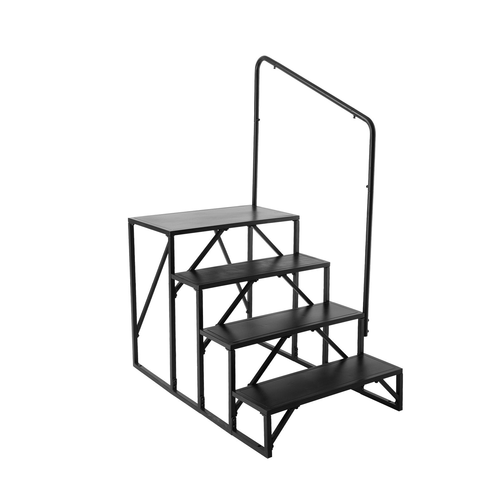 VEVOR RV Steps, 4-Step RV Stairs, 440 LBS Load Capacity, Thickened Carbon Steel, With Handrail, Non-Slip Steps for Safe Entry and Exit, Suit for RV, Trailer, Camper Steps 