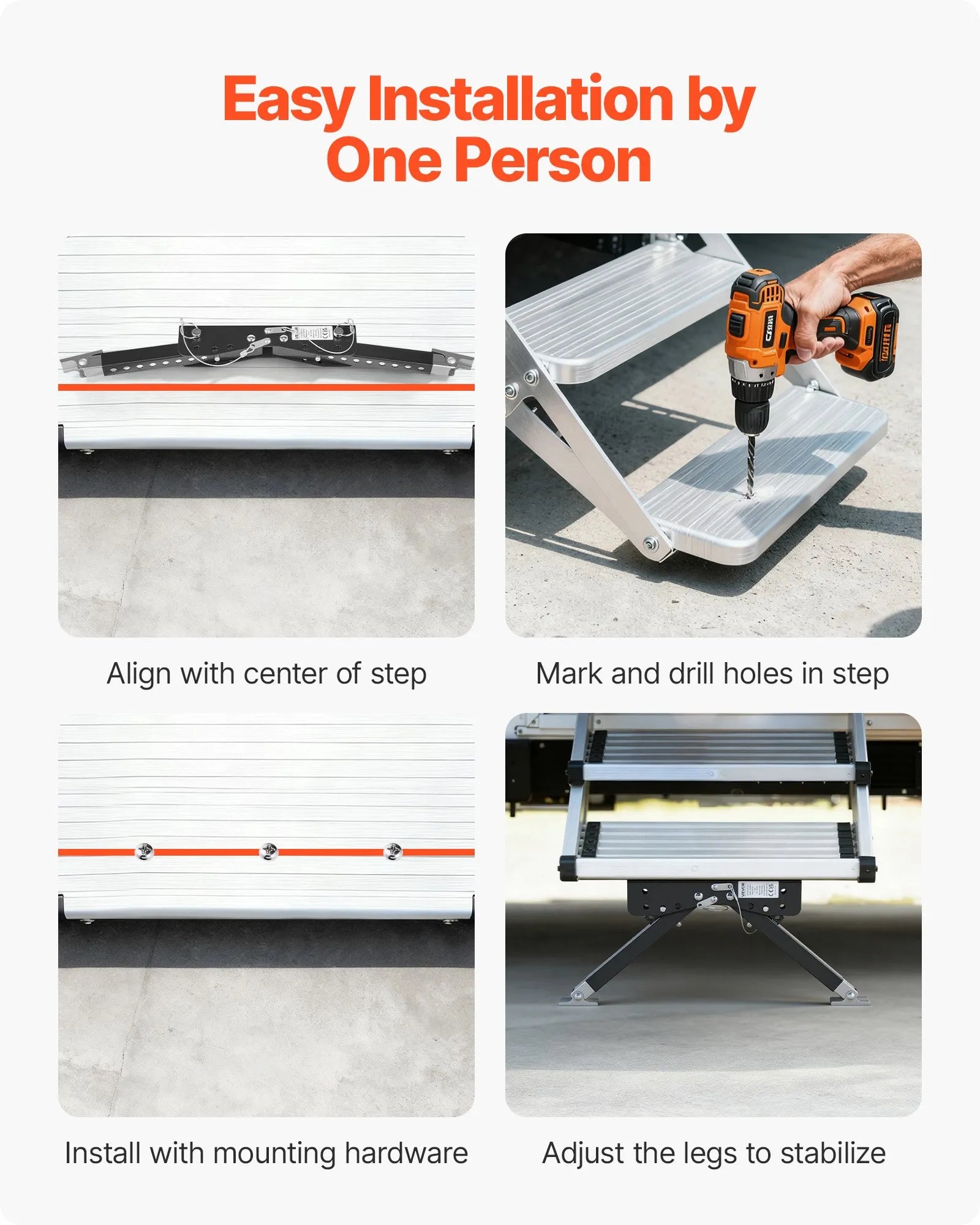 VEVOR RV Step Stabilizer, Height Adjustable Step Stabilizer Kit, Camper Stair Stabilizers with Powder Coated Steel for 5th Wheels, Travel Trailers and Motorhomes, Adjustable from 3 inch to 15 inch 